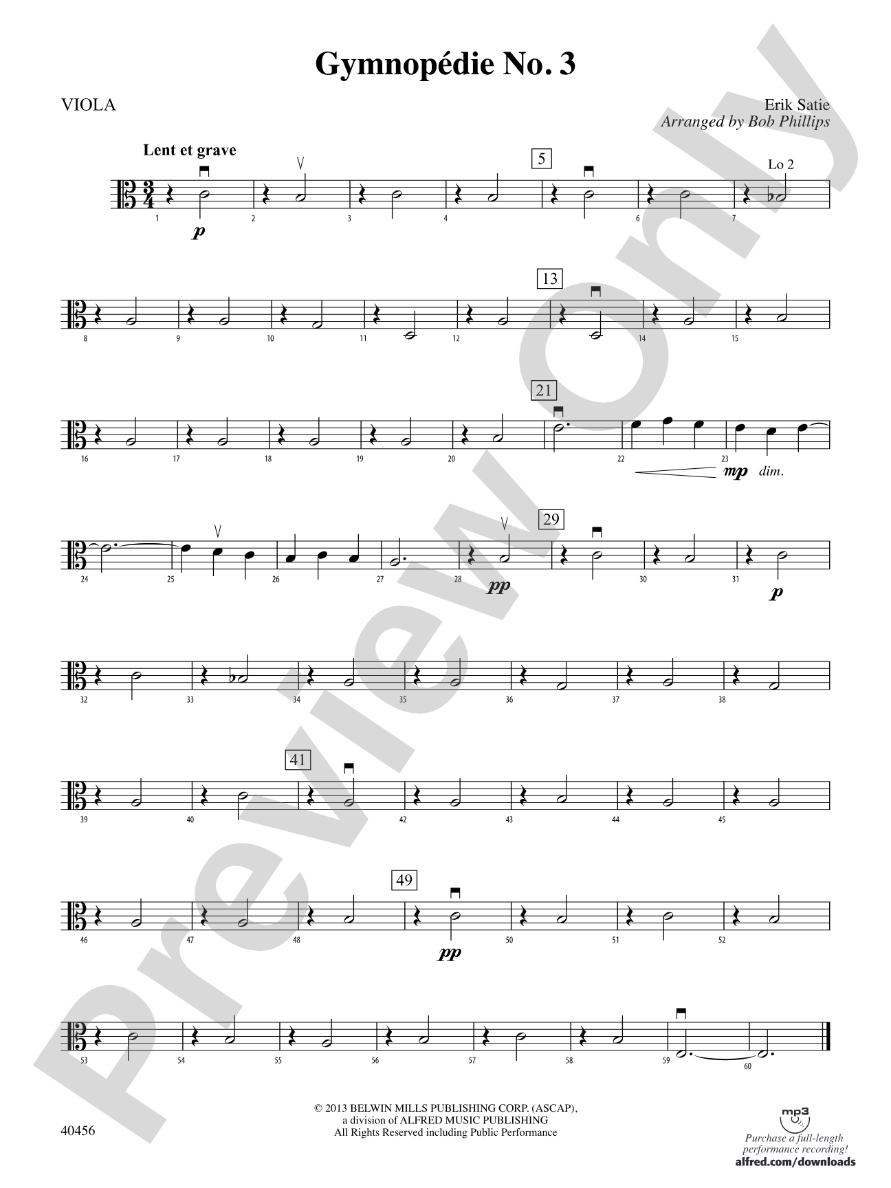 Gymnopédie No. 3: Viola