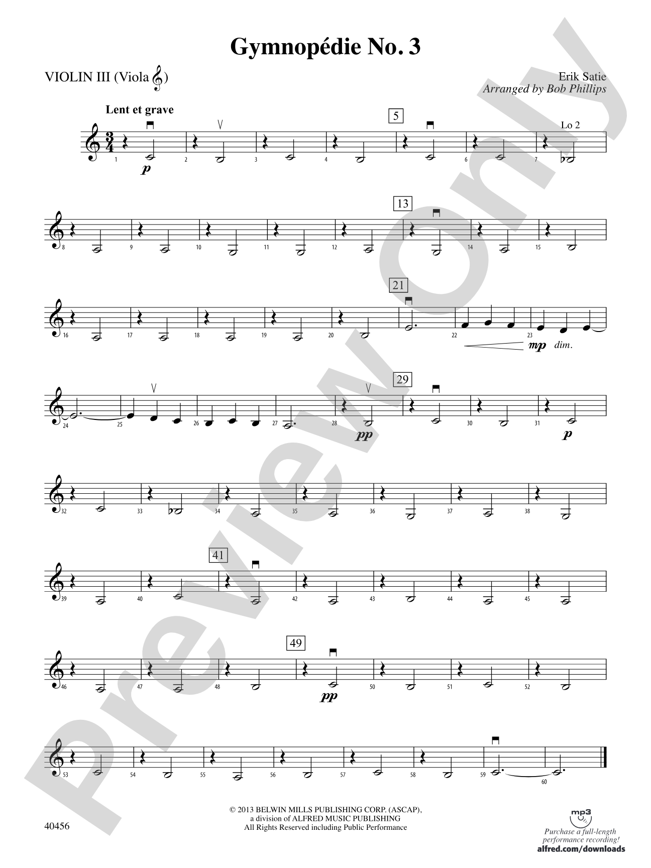 Gymnopédie No. 3: 3rd Violin (Viola [TC])