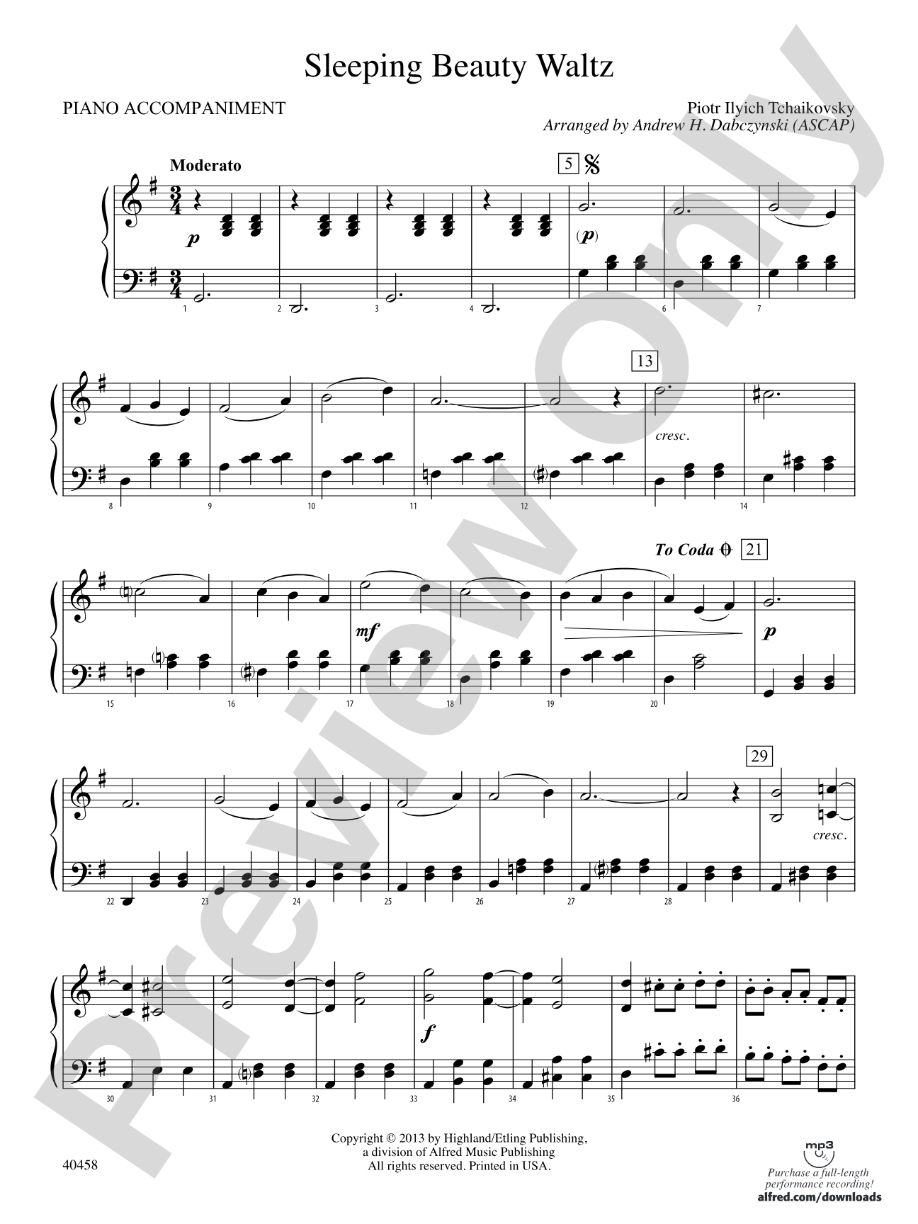 Sleeping Beauty Waltz: Piano Accompaniment