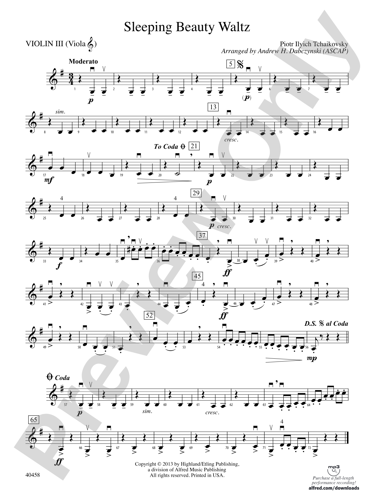 Sleeping Beauty Waltz: 3rd Violin (Viola [TC])