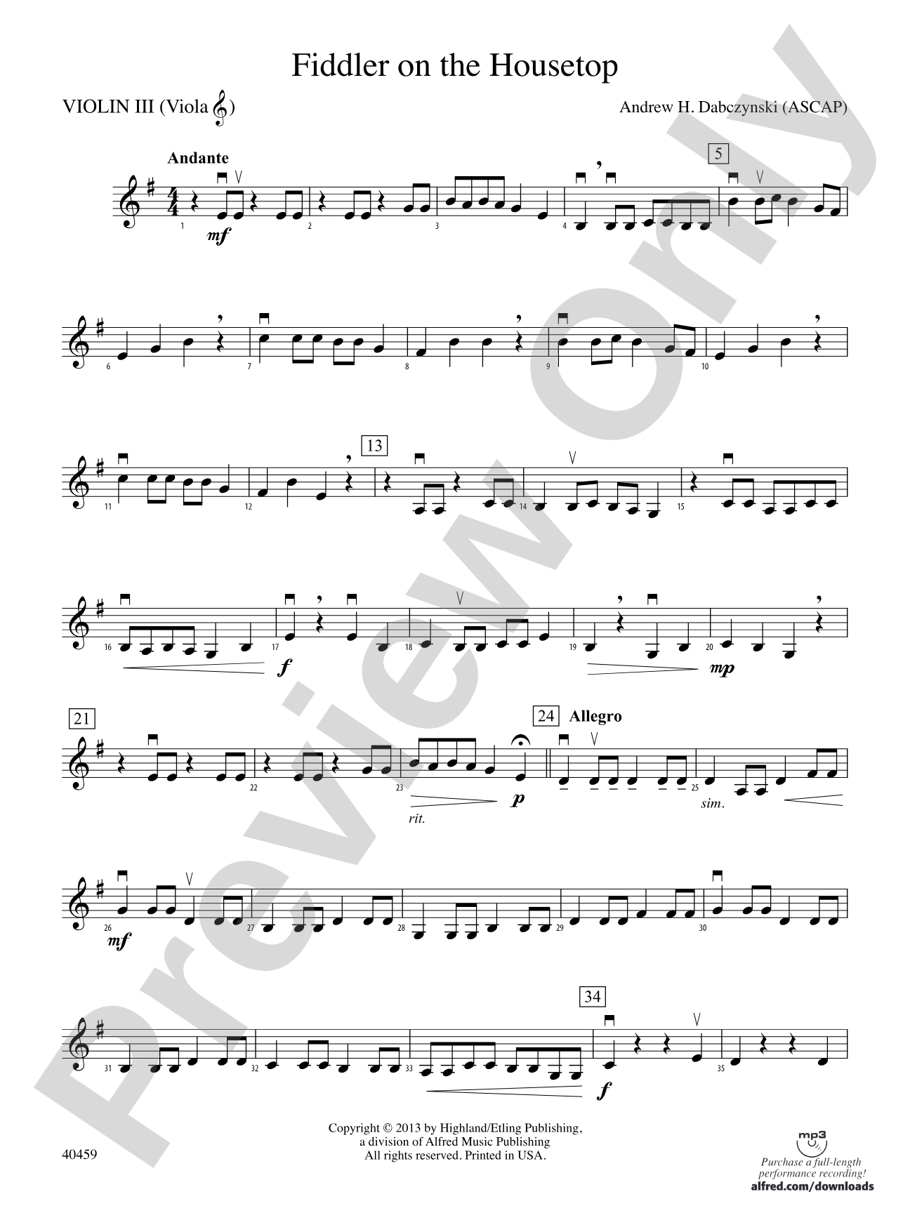 Fiddler on the Housetop: 3rd Violin (Viola [TC])