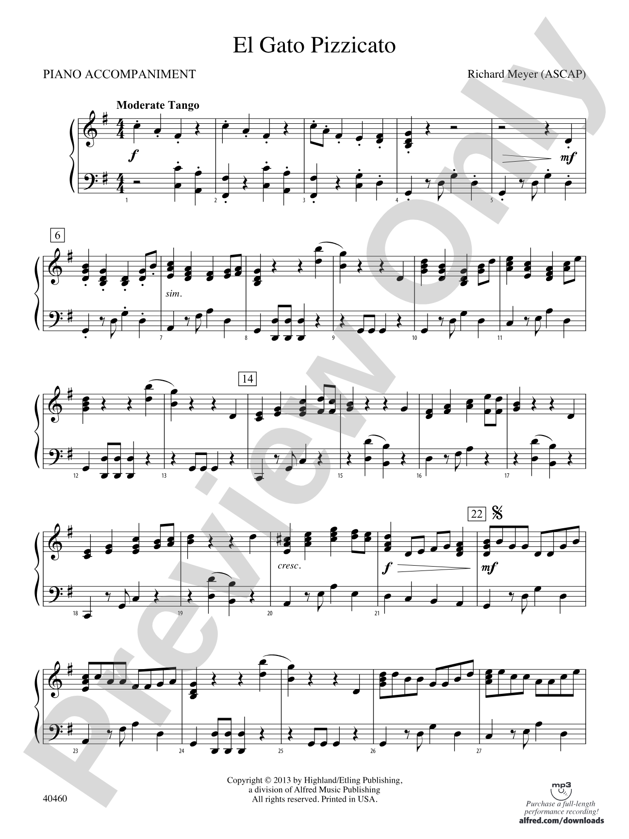 El Gato Pizzicato: Piano Accompaniment