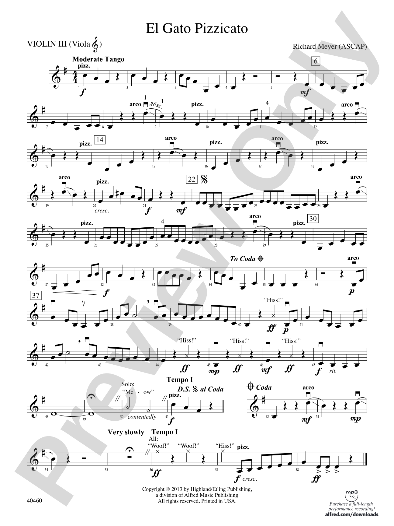 El Gato Pizzicato: 3rd Violin (Viola [TC])