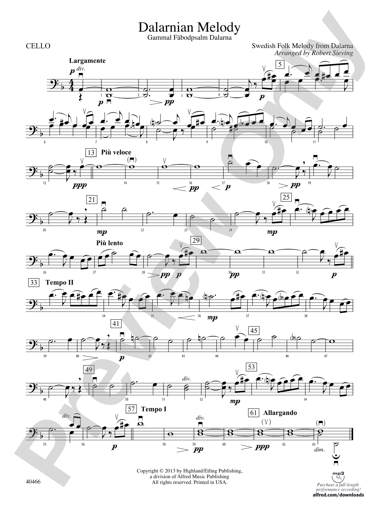 Dalarnian Melody: Cello
