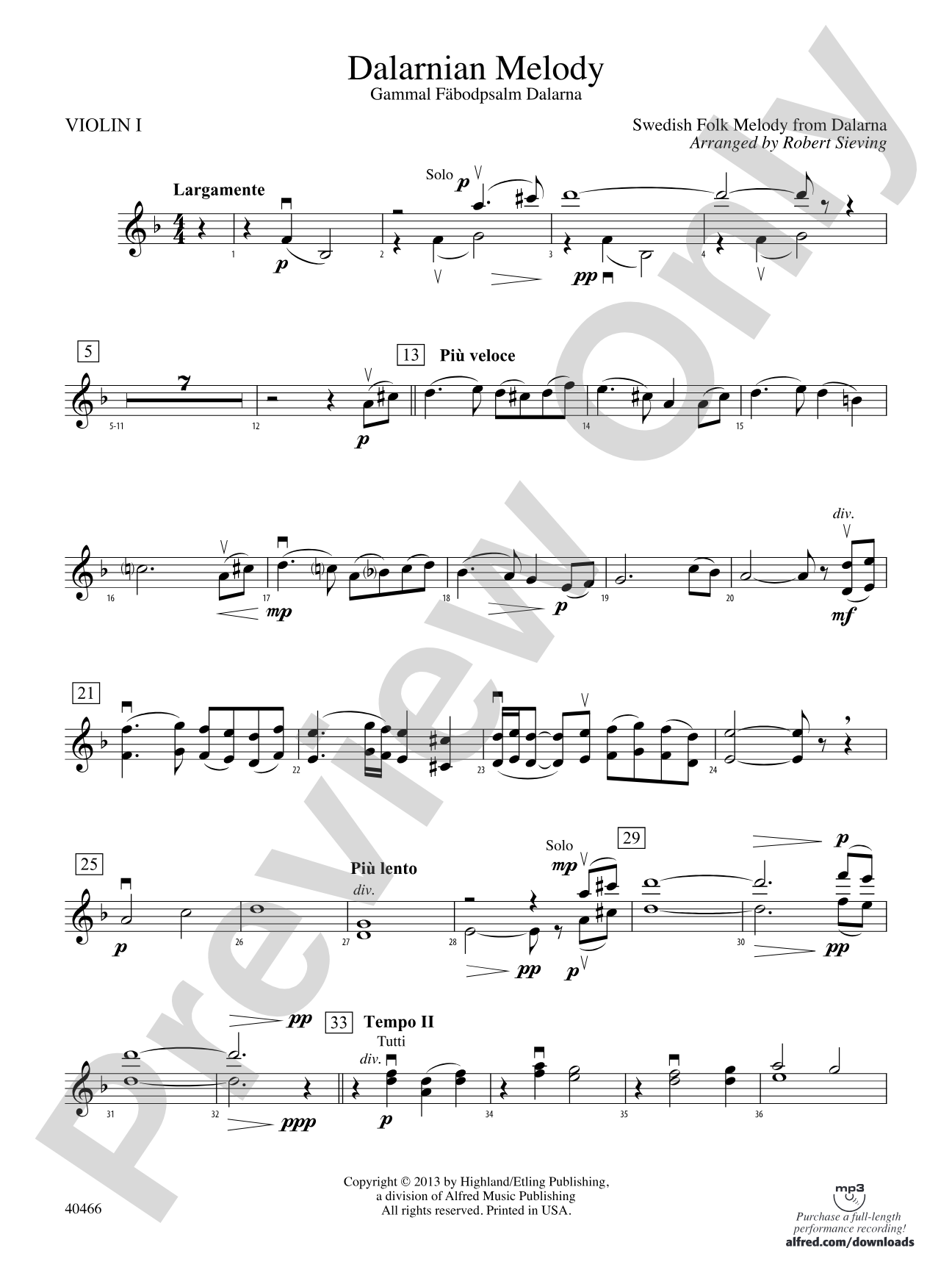 Dalarnian Melody: 1st Violin