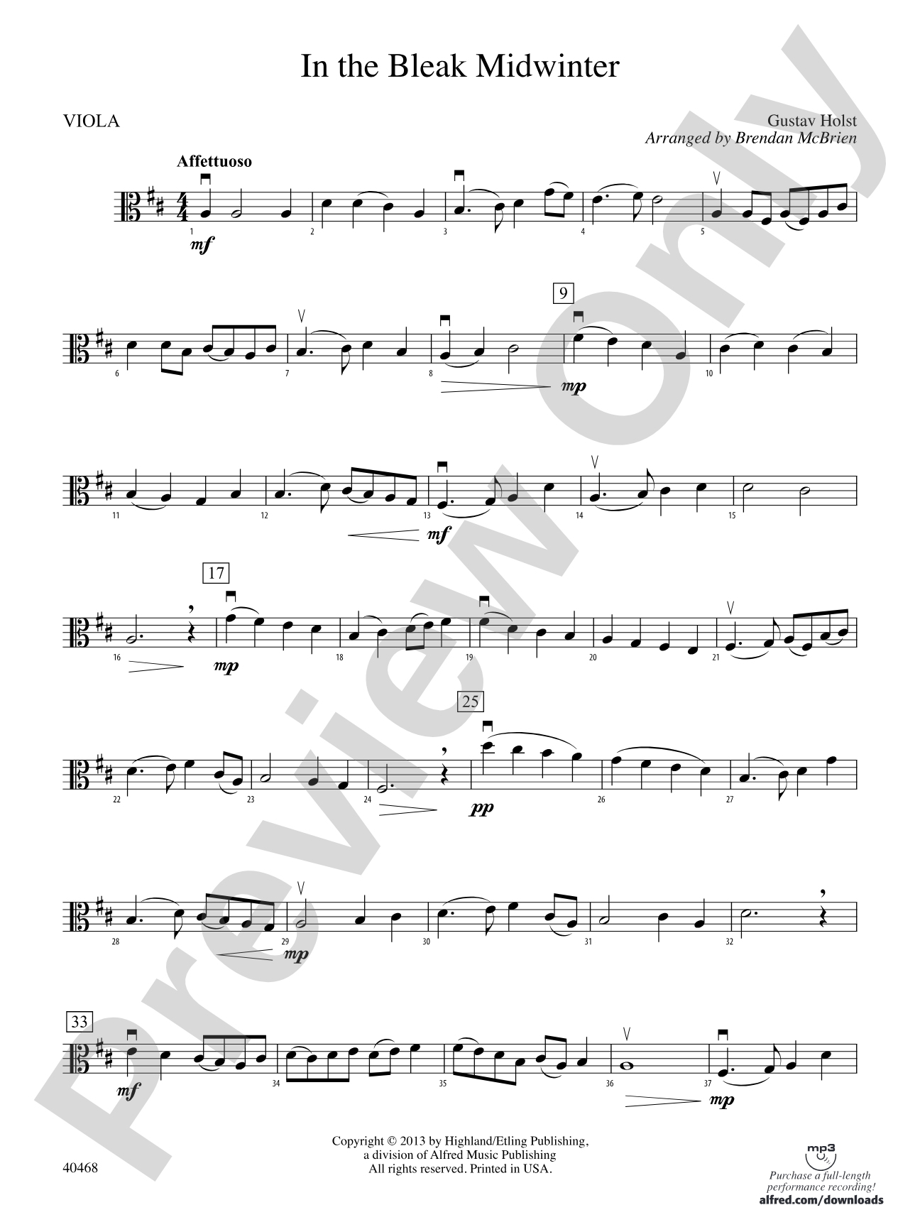 In the Bleak Midwinter: Viola