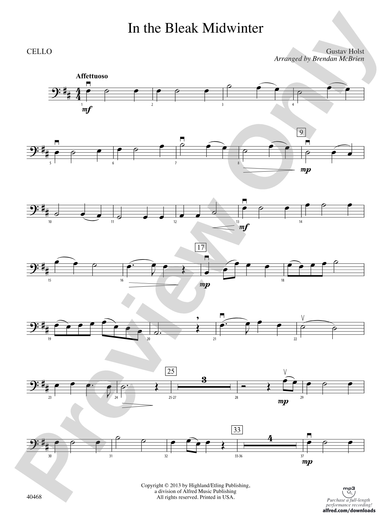 In the Bleak Midwinter: Cello