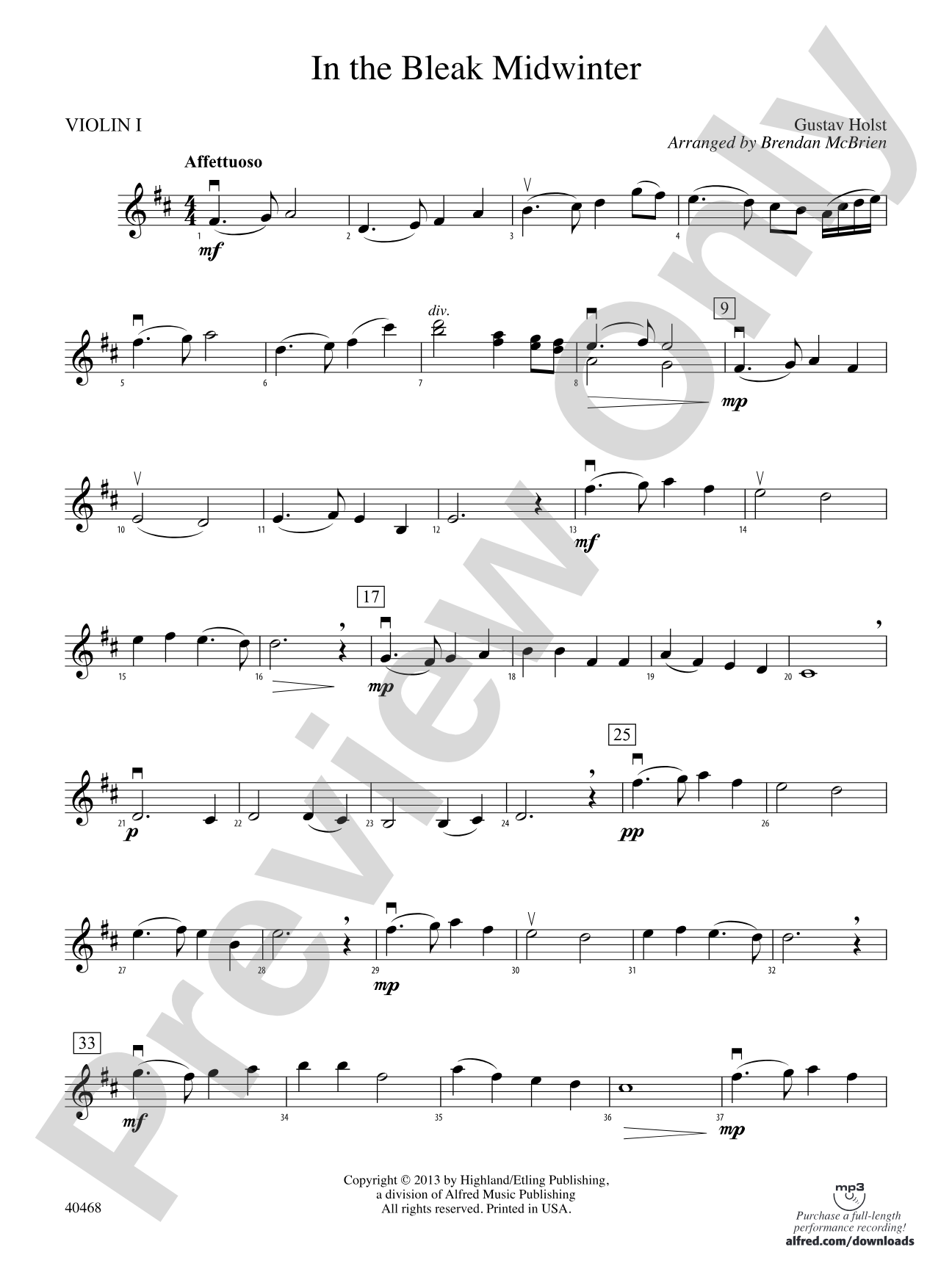 In the Bleak Midwinter: 1st Violin