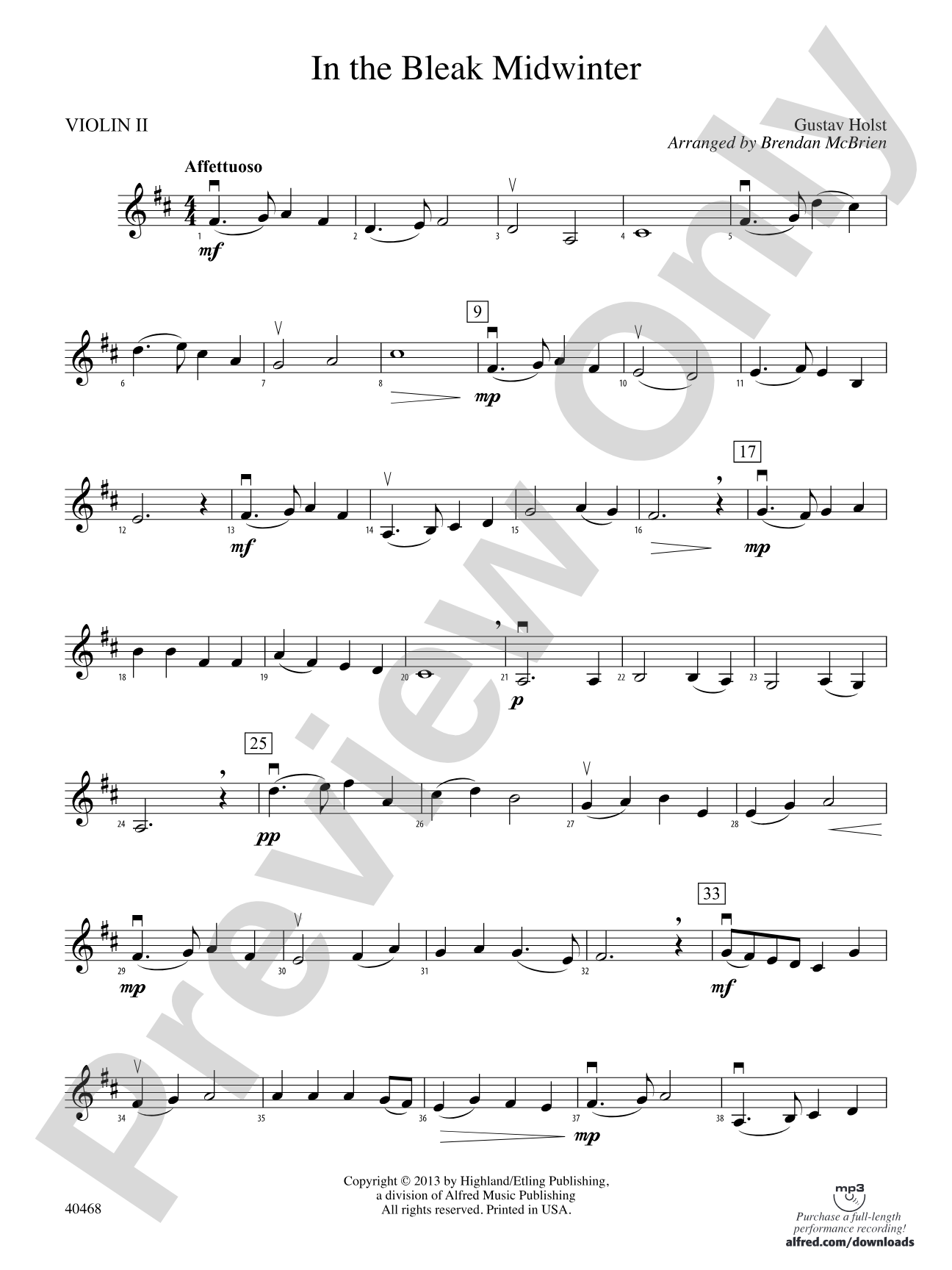 In the Bleak Midwinter: 2nd Violin