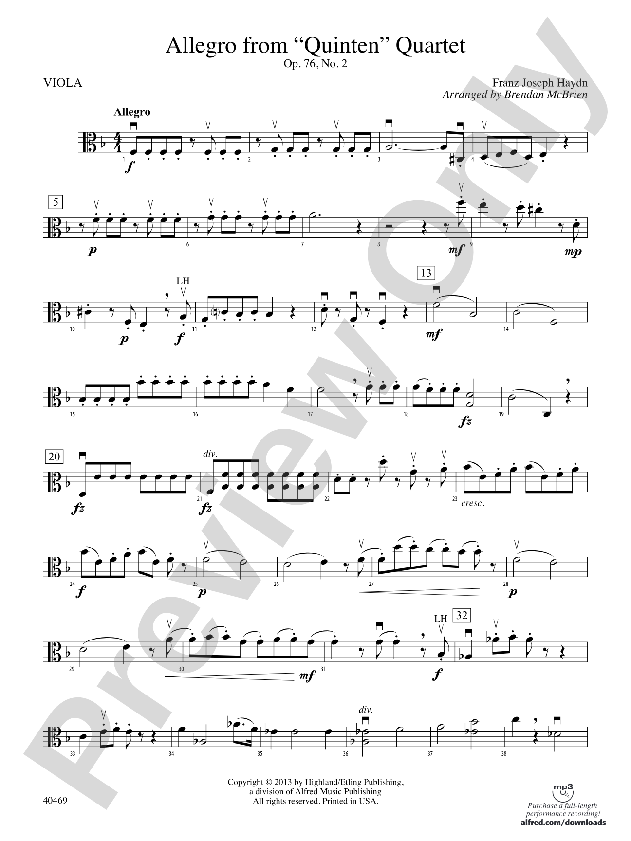 Allegro from "Quinten" Quartet: Viola
