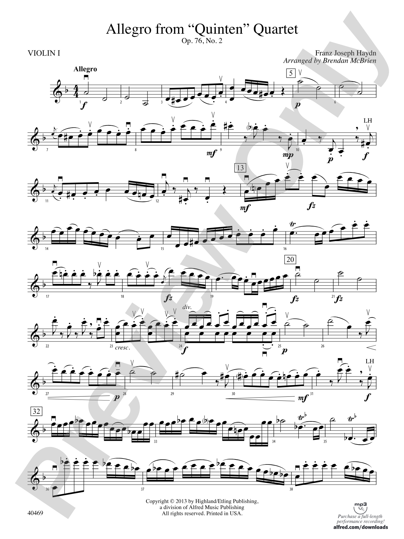 Allegro from "Quinten" Quartet: 1st Violin