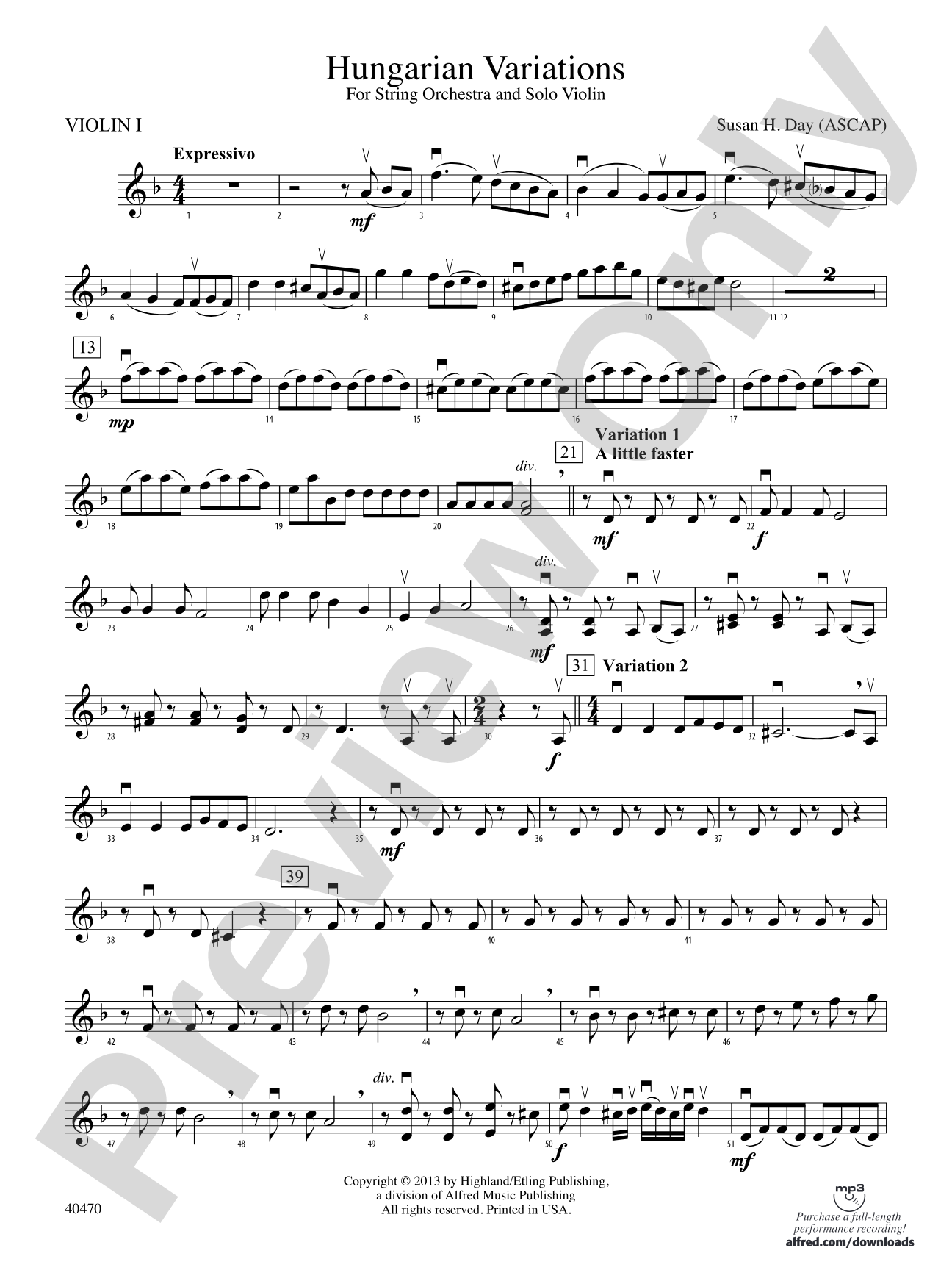 Hungarian Variations: 1st Violin