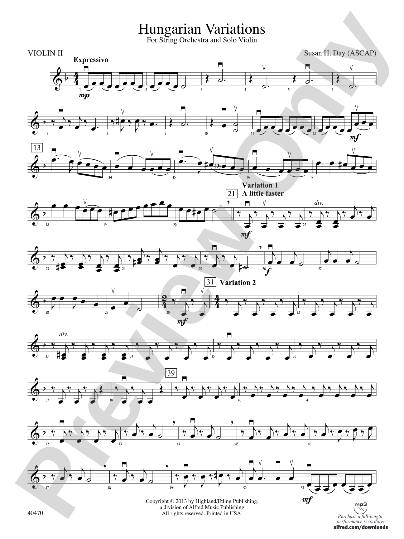 Hungarian Variations: 2nd Violin