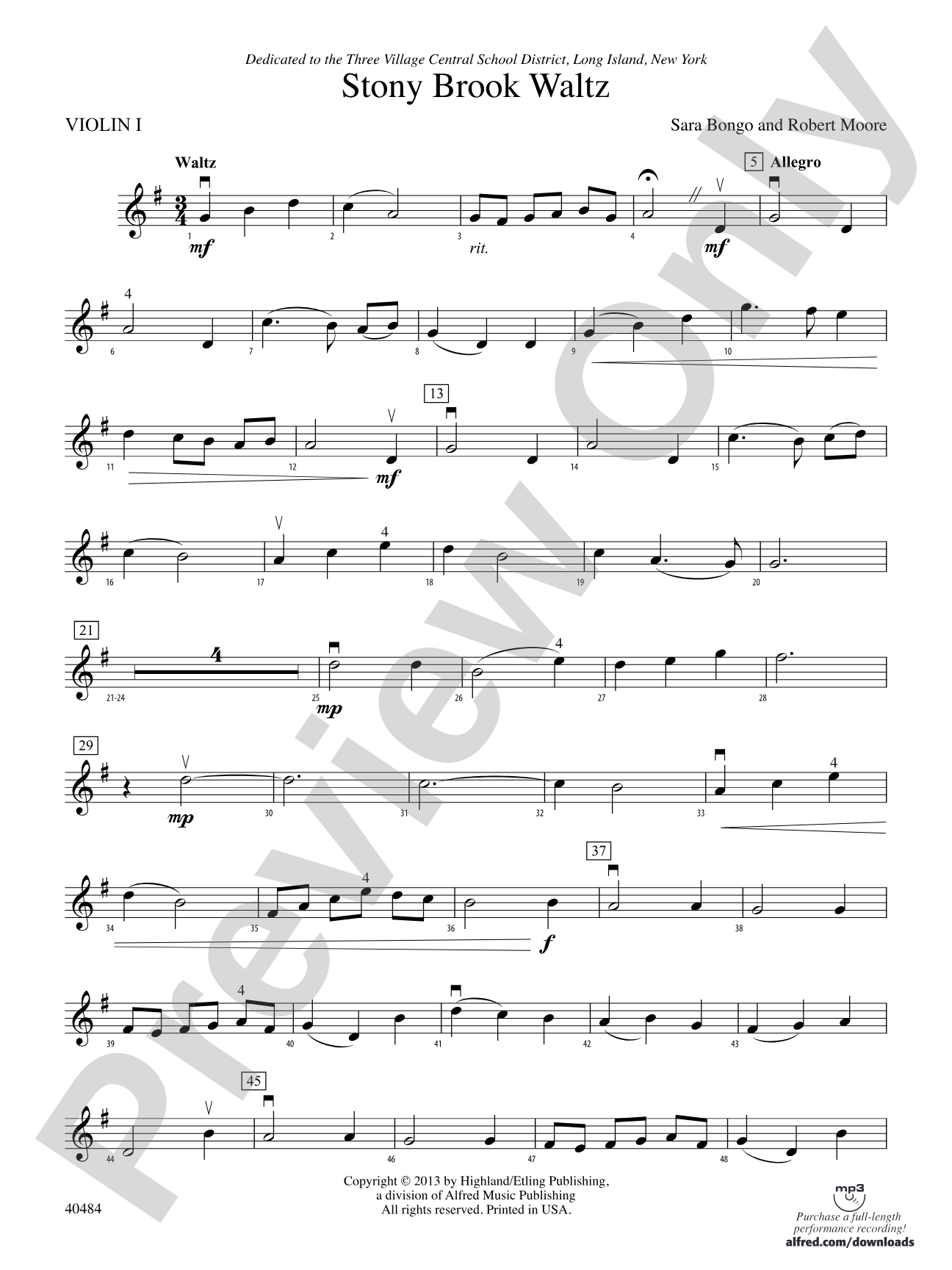 Stony Brook Waltz: 1st Violin