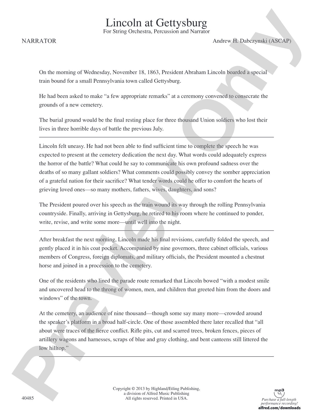 Lincoln at Gettysburg: Narrator