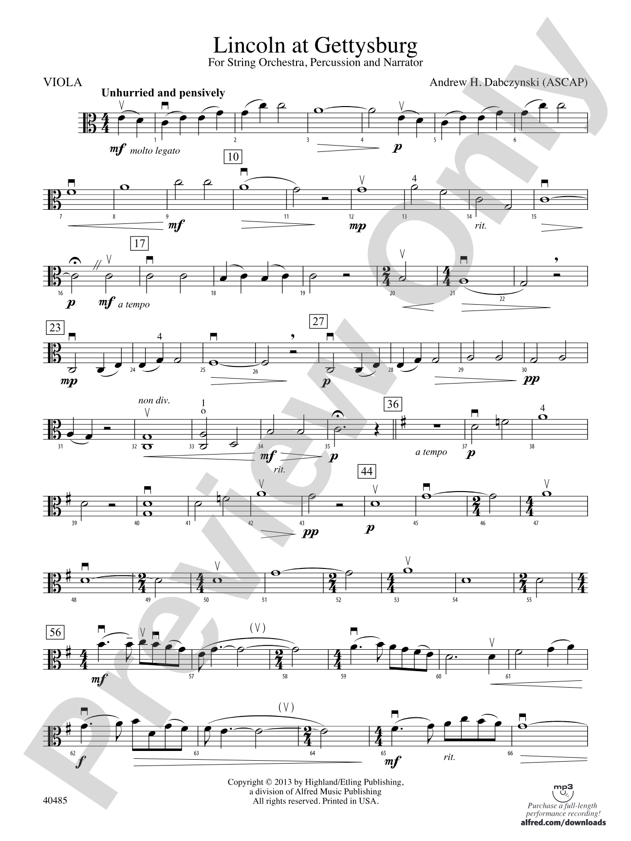 Lincoln at Gettysburg: Viola