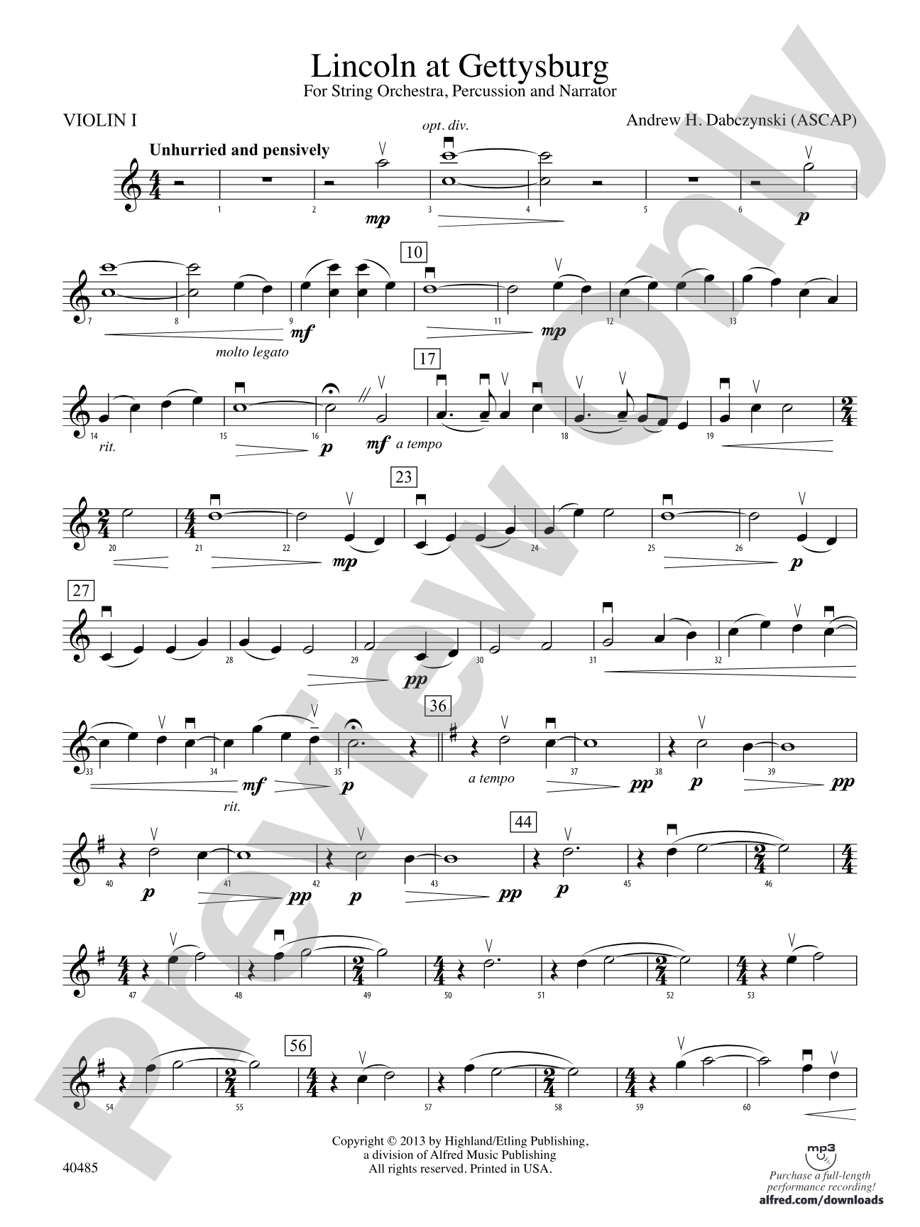 Lincoln at Gettysburg: 1st Violin