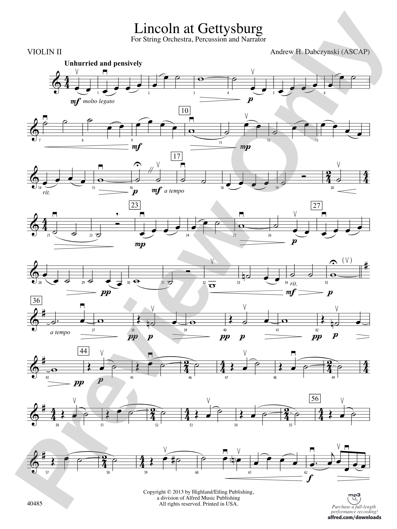 Lincoln at Gettysburg: 2nd Violin