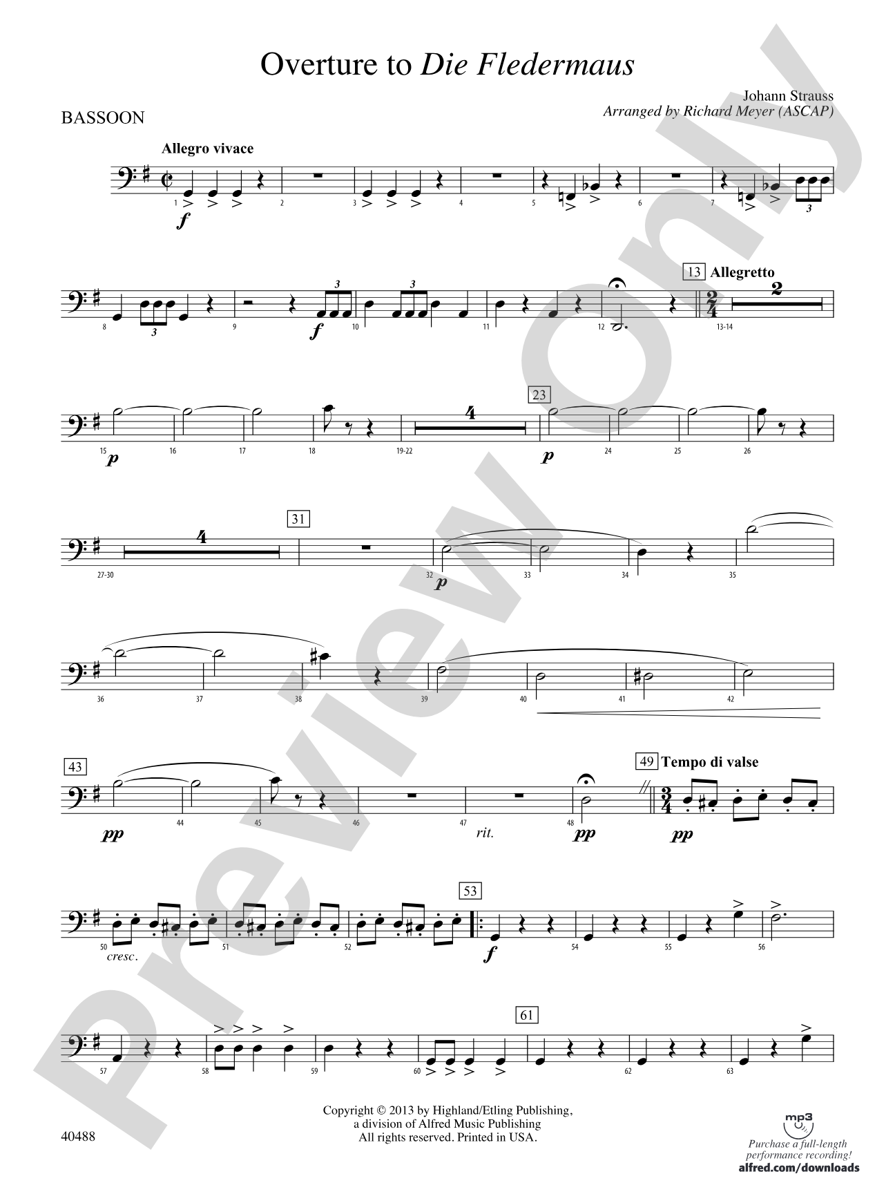 Overture to Die Fledermaus: Bassoon
