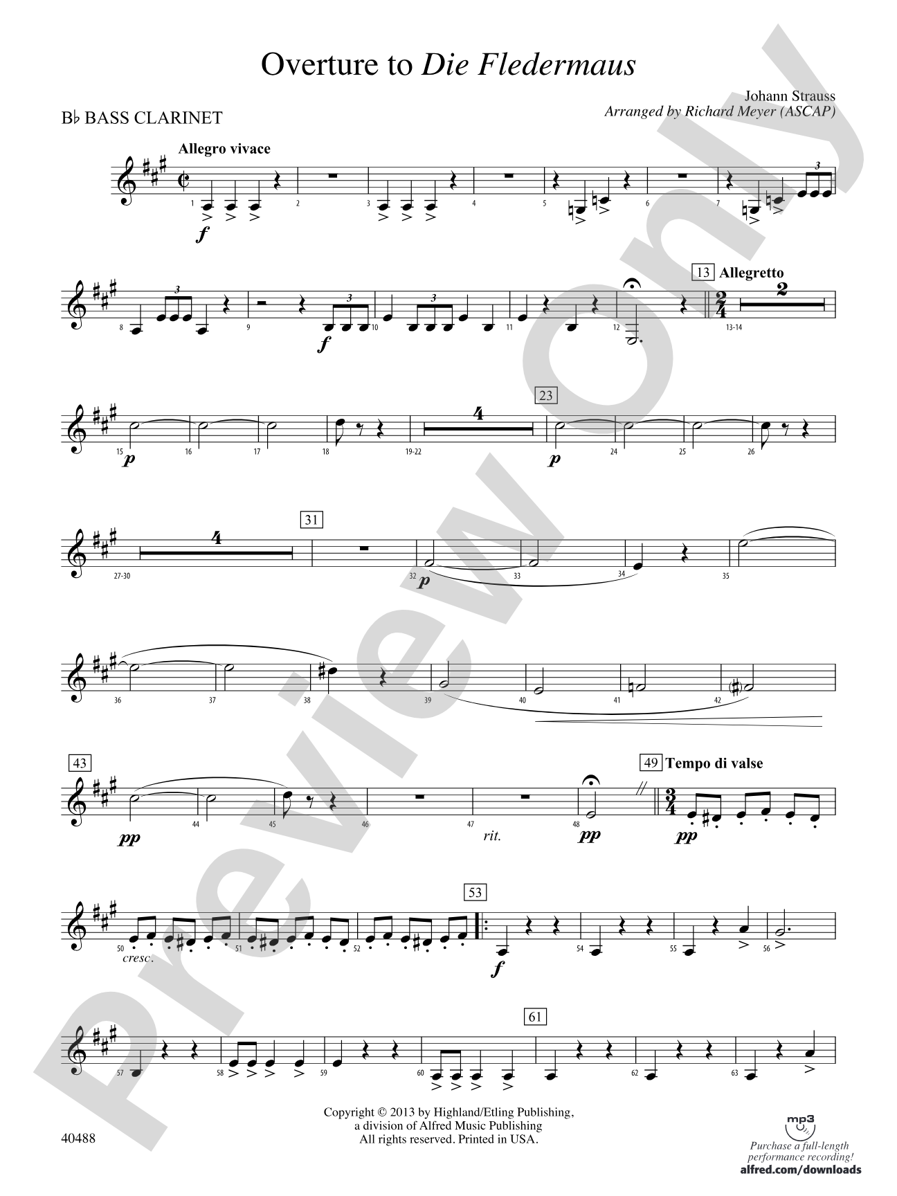 Overture to Die Fledermaus: B-flat Bass Clarinet