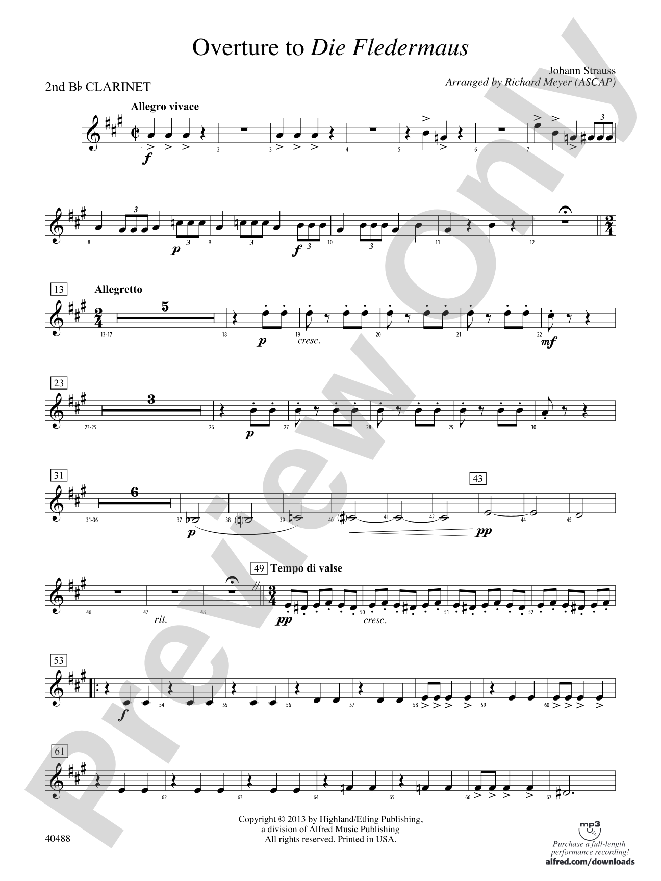 Overture to Die Fledermaus: 2nd B-flat Clarinet