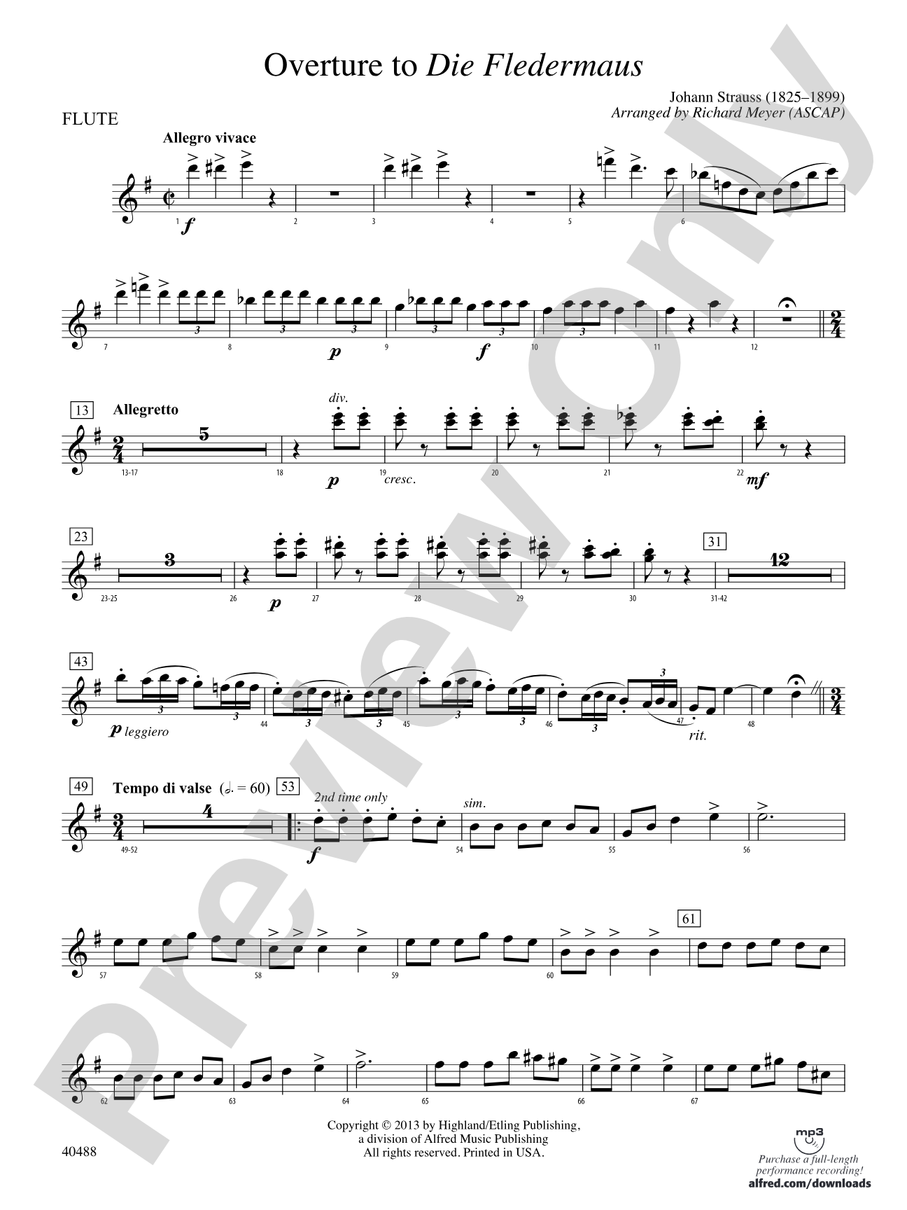 Overture to Die Fledermaus: Flute
