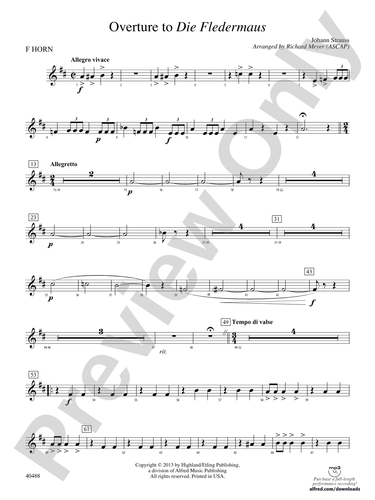 Overture to Die Fledermaus: 1st F Horn