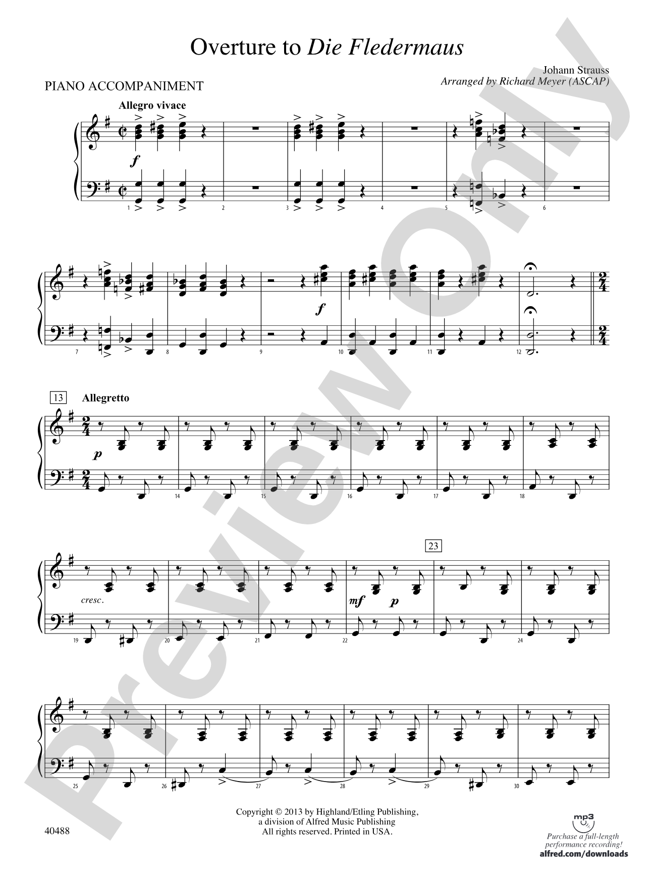 Overture to Die Fledermaus: Piano Accompaniment