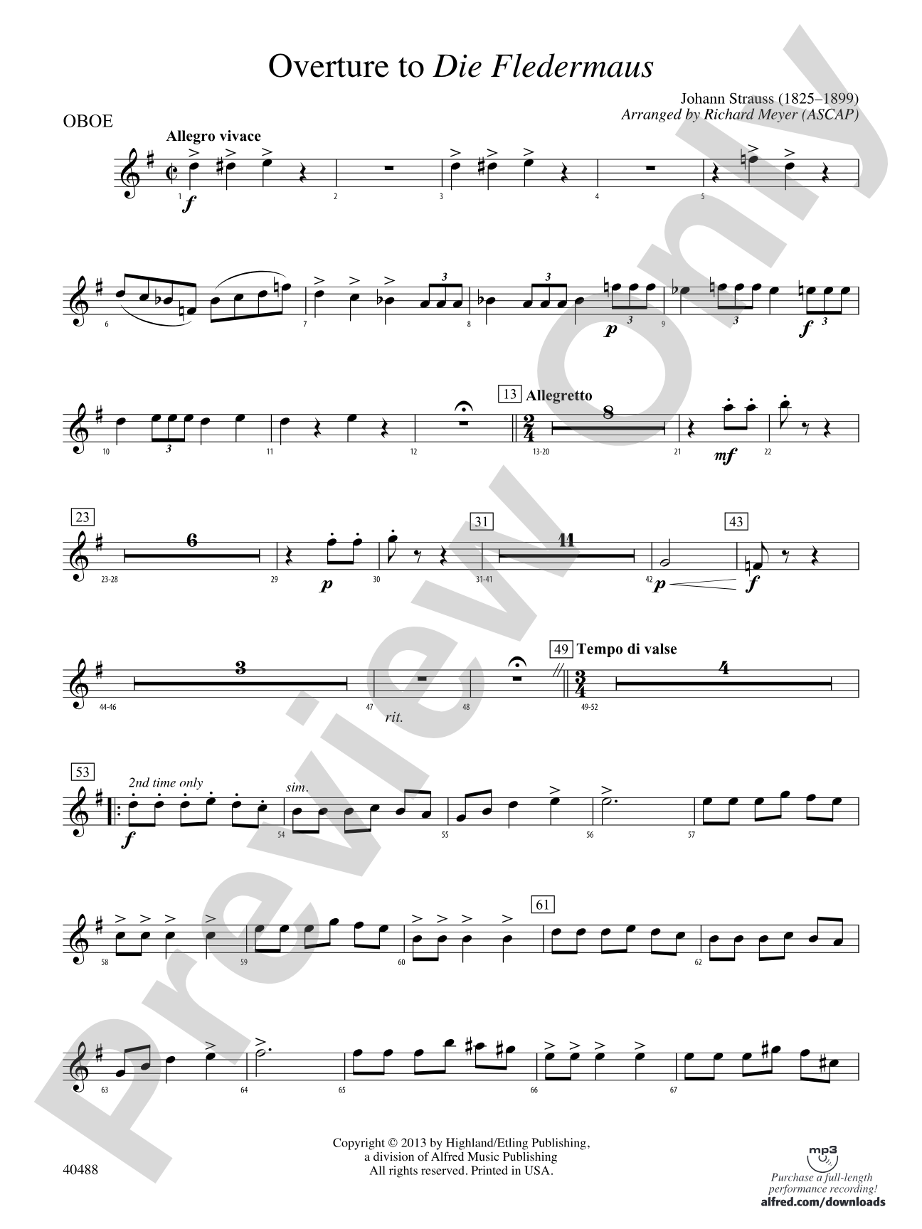 Overture to Die Fledermaus: Oboe
