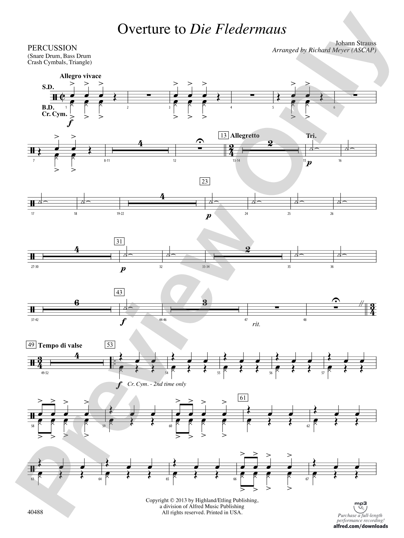 Overture to Die Fledermaus: 1st Percussion