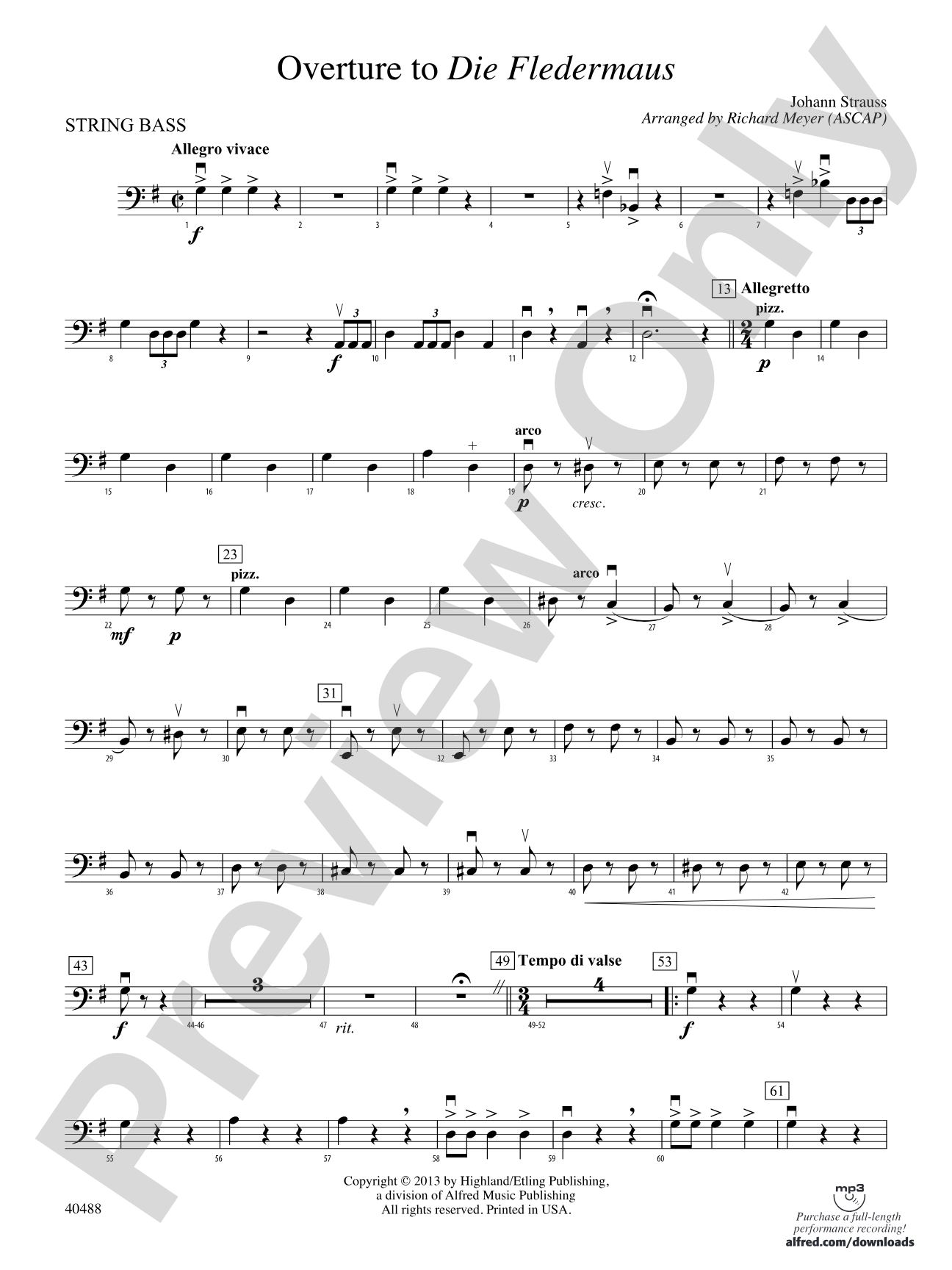 Overture to Die Fledermaus: String Bass