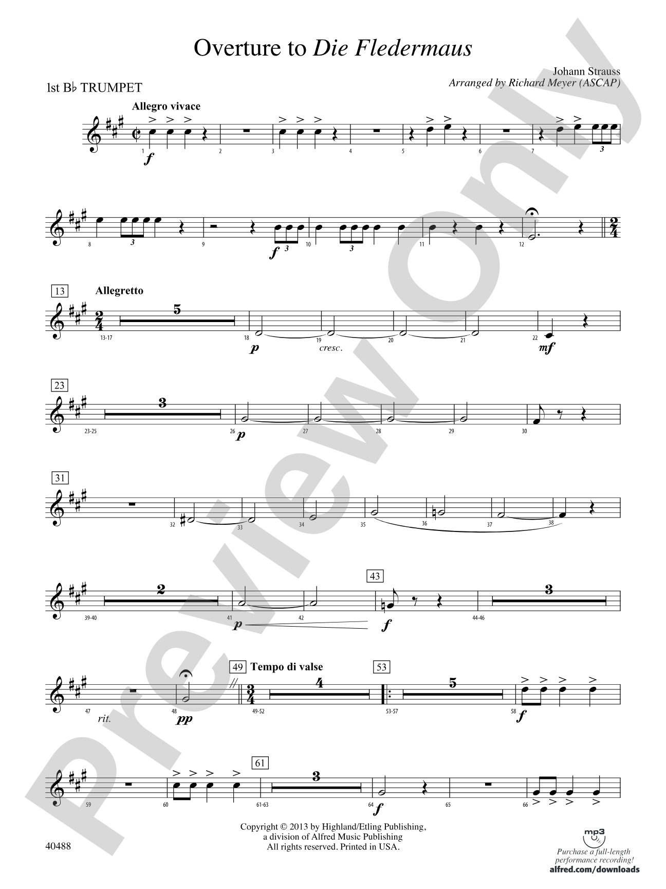 Overture to Die Fledermaus: 1st B-flat Trumpet