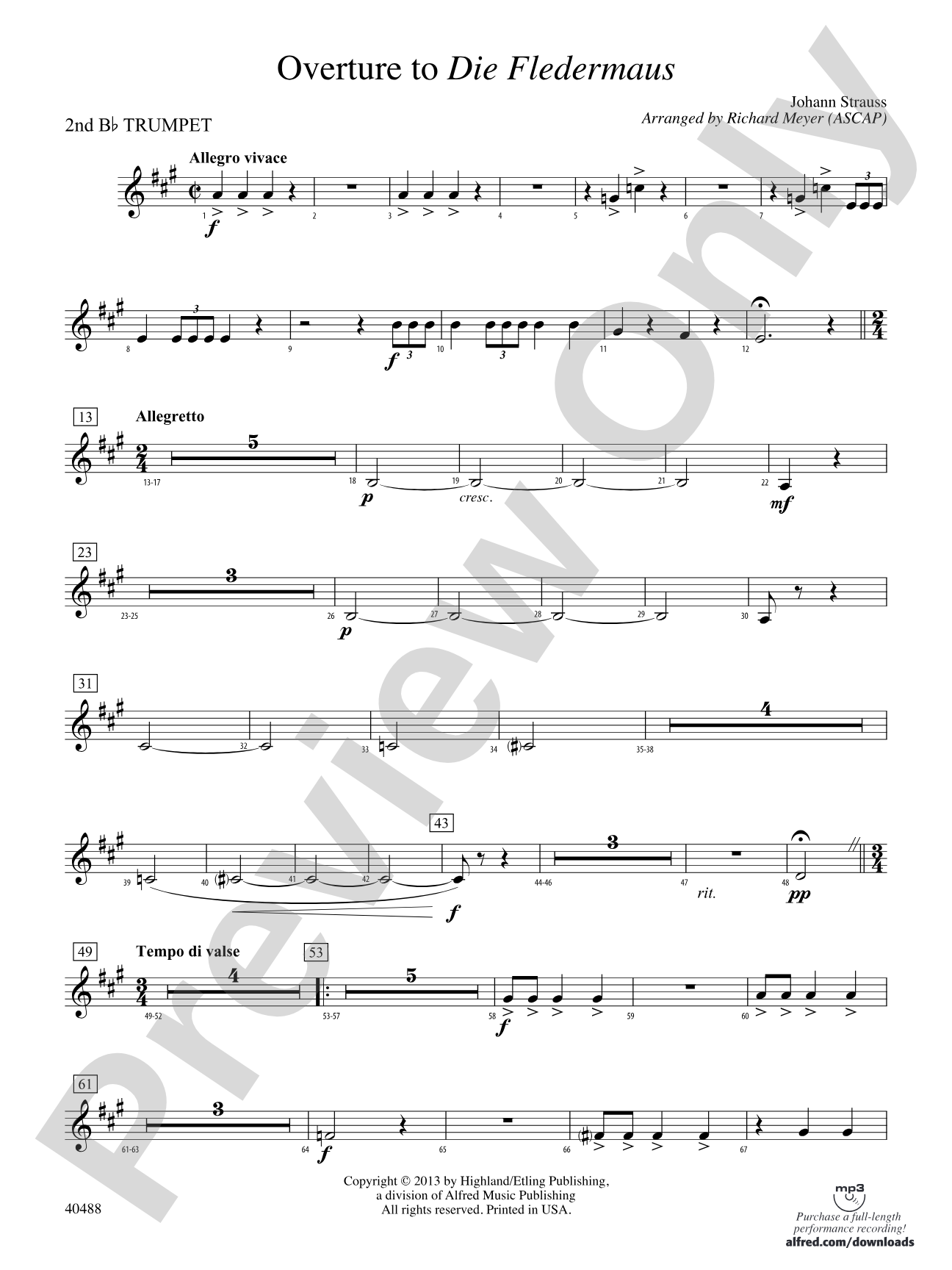 Overture to Die Fledermaus: 2nd B-flat Trumpet
