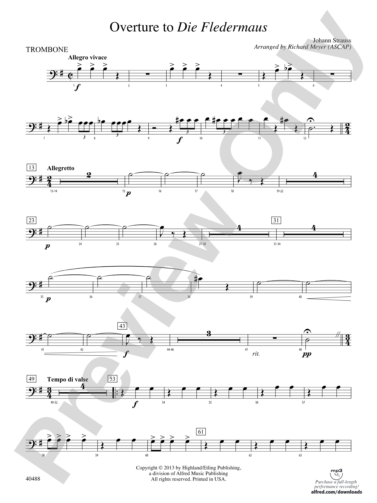 Overture to Die Fledermaus: 1st Trombone