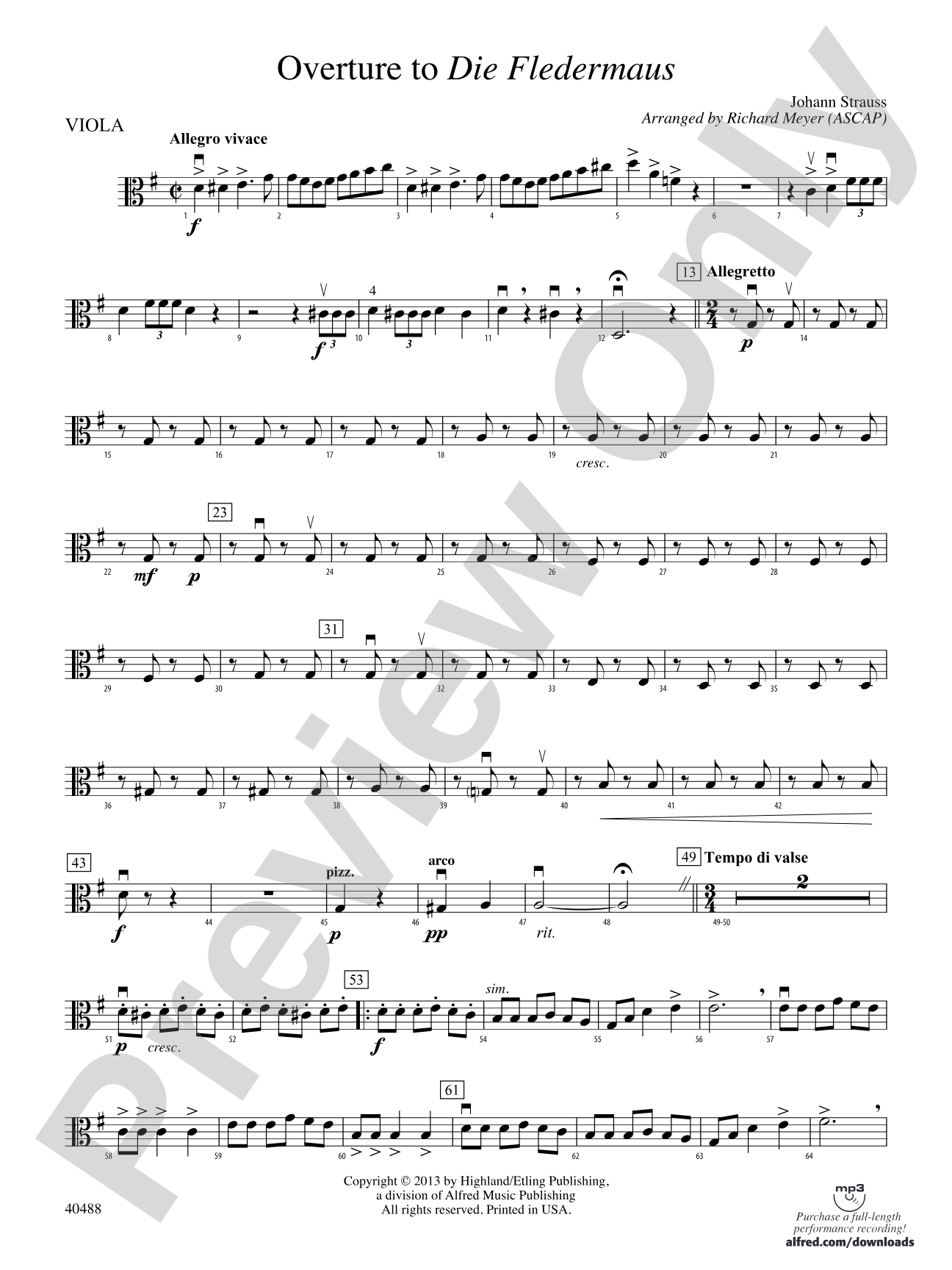Overture to Die Fledermaus: Viola