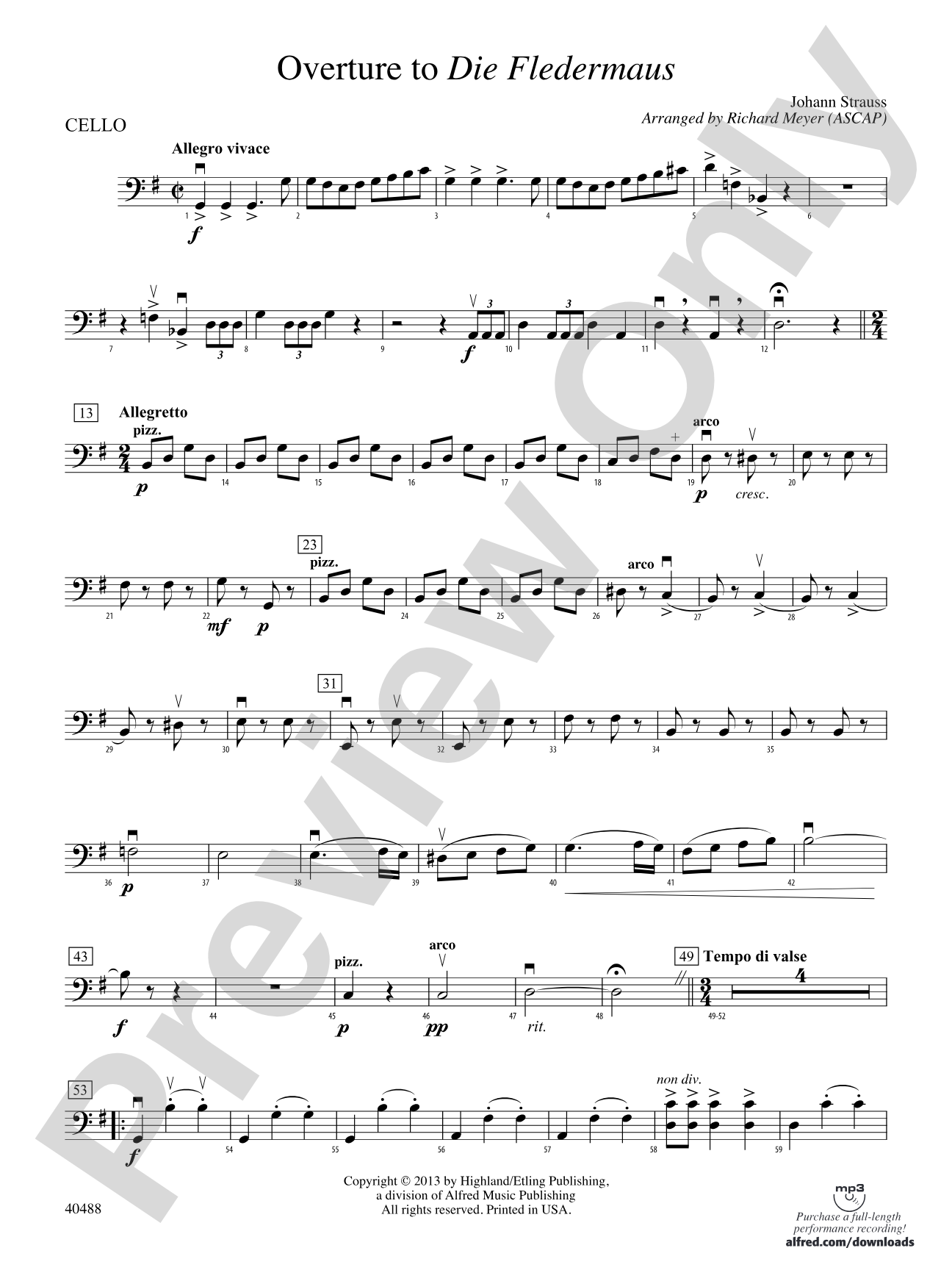 Overture to Die Fledermaus: Cello