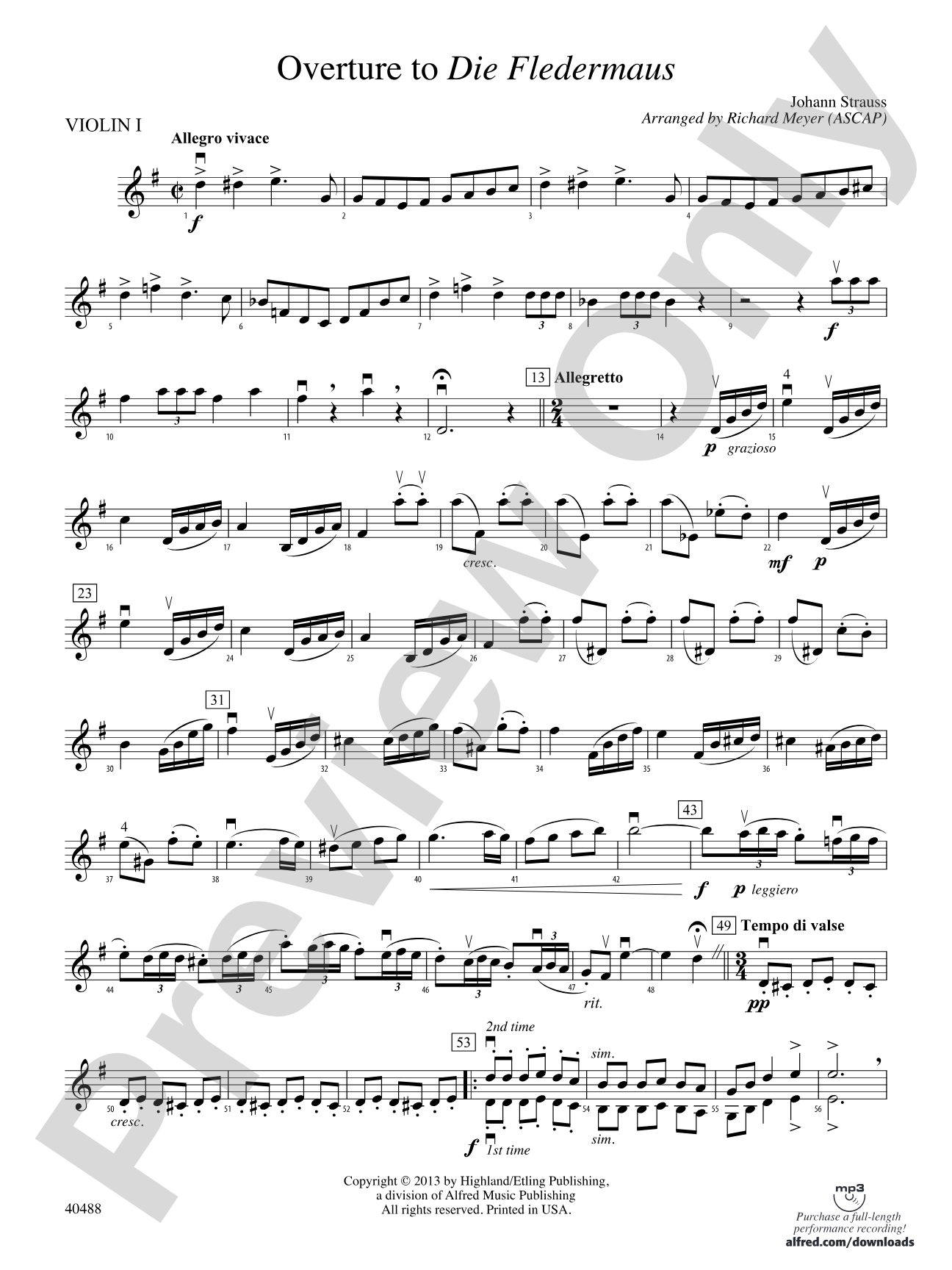 Overture to Die Fledermaus: 1st Violin