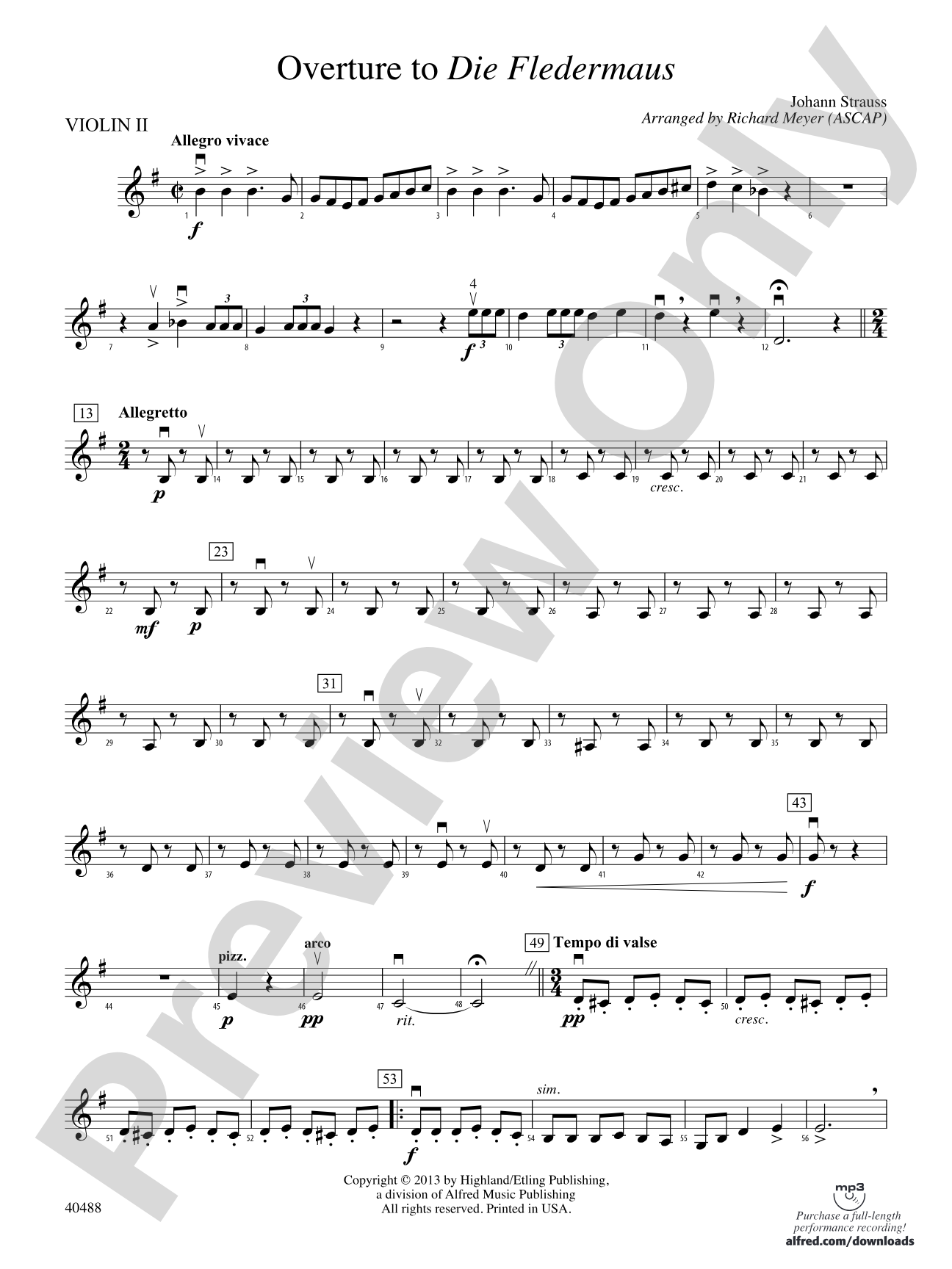 Overture to Die Fledermaus: 2nd Violin