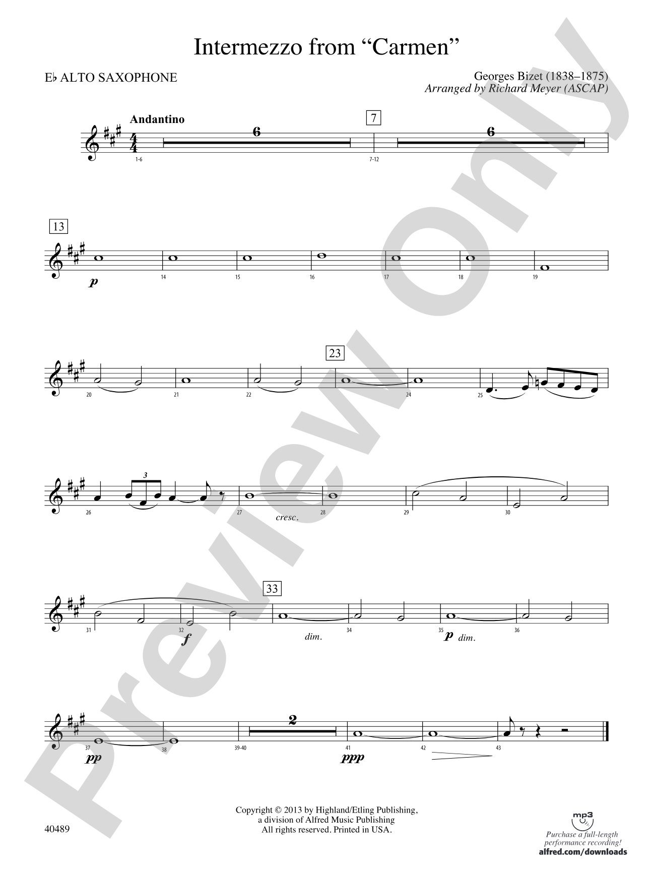 Intermezzo from Carmen: E-flat Alto Saxophone