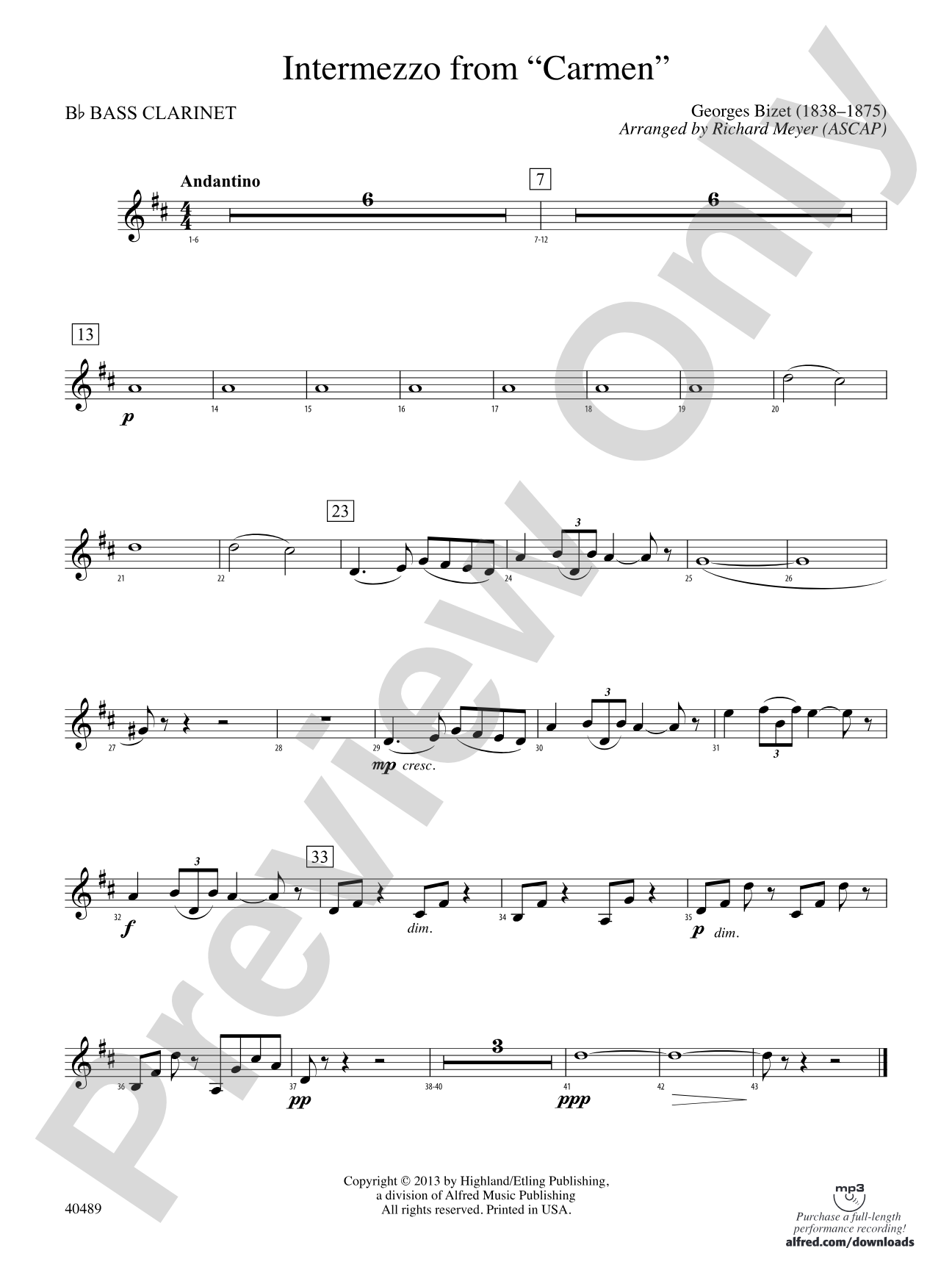 Intermezzo from Carmen: B-flat Bass Clarinet