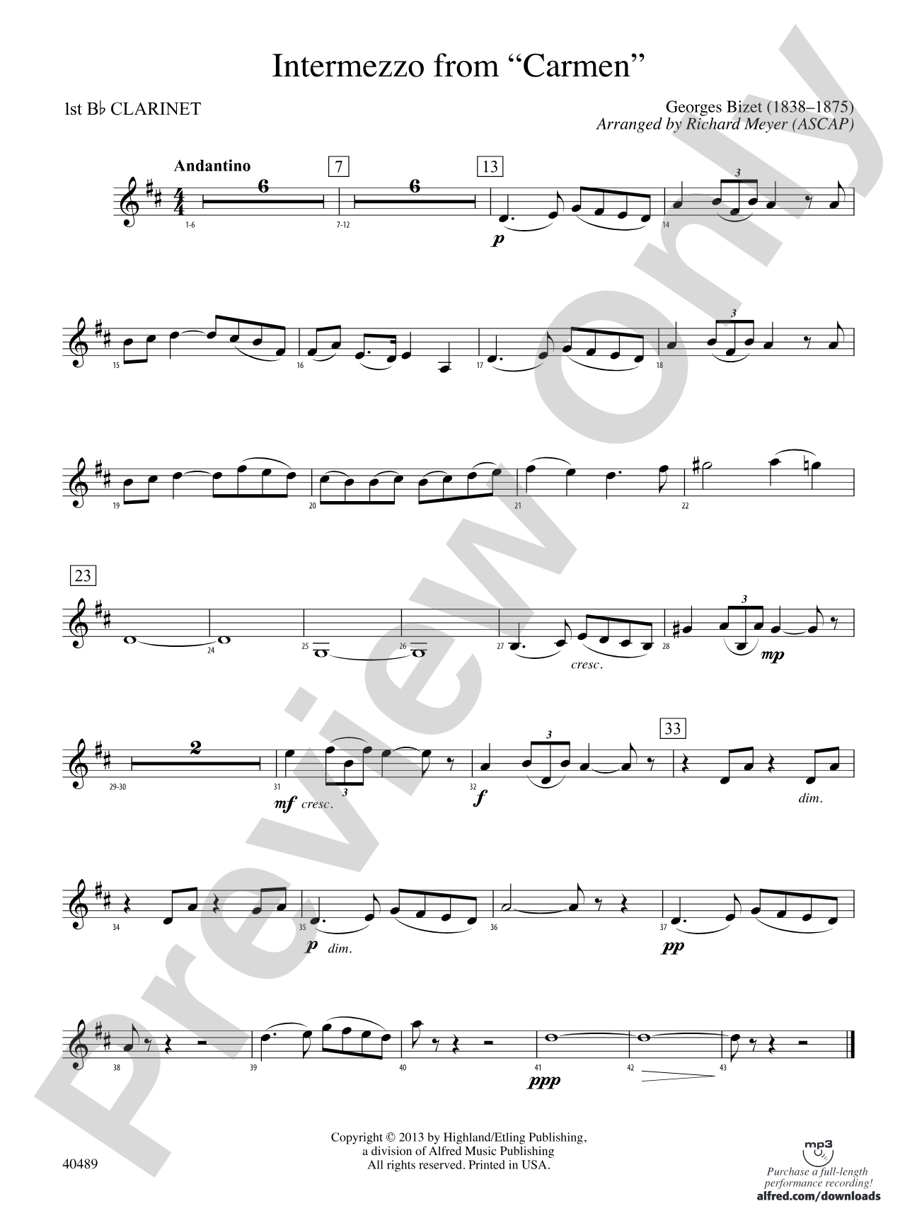 Intermezzo from Carmen: 1st B-flat Clarinet