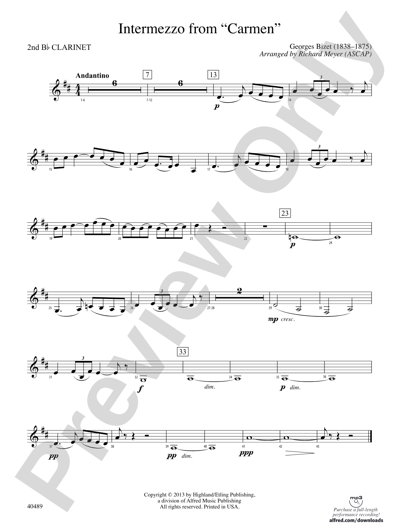 Intermezzo from Carmen: 2nd B-flat Clarinet