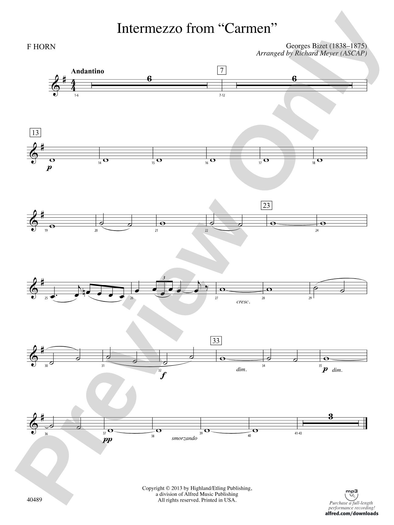 Intermezzo from Carmen: 1st F Horn