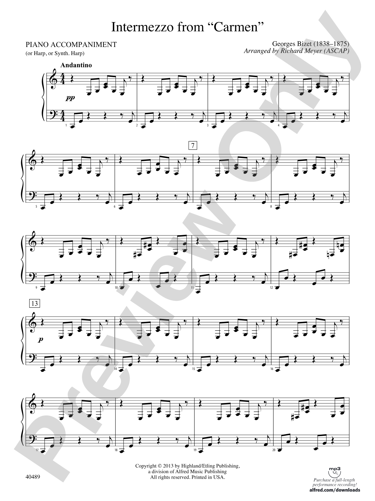 Intermezzo from Carmen: Piano Accompaniment
