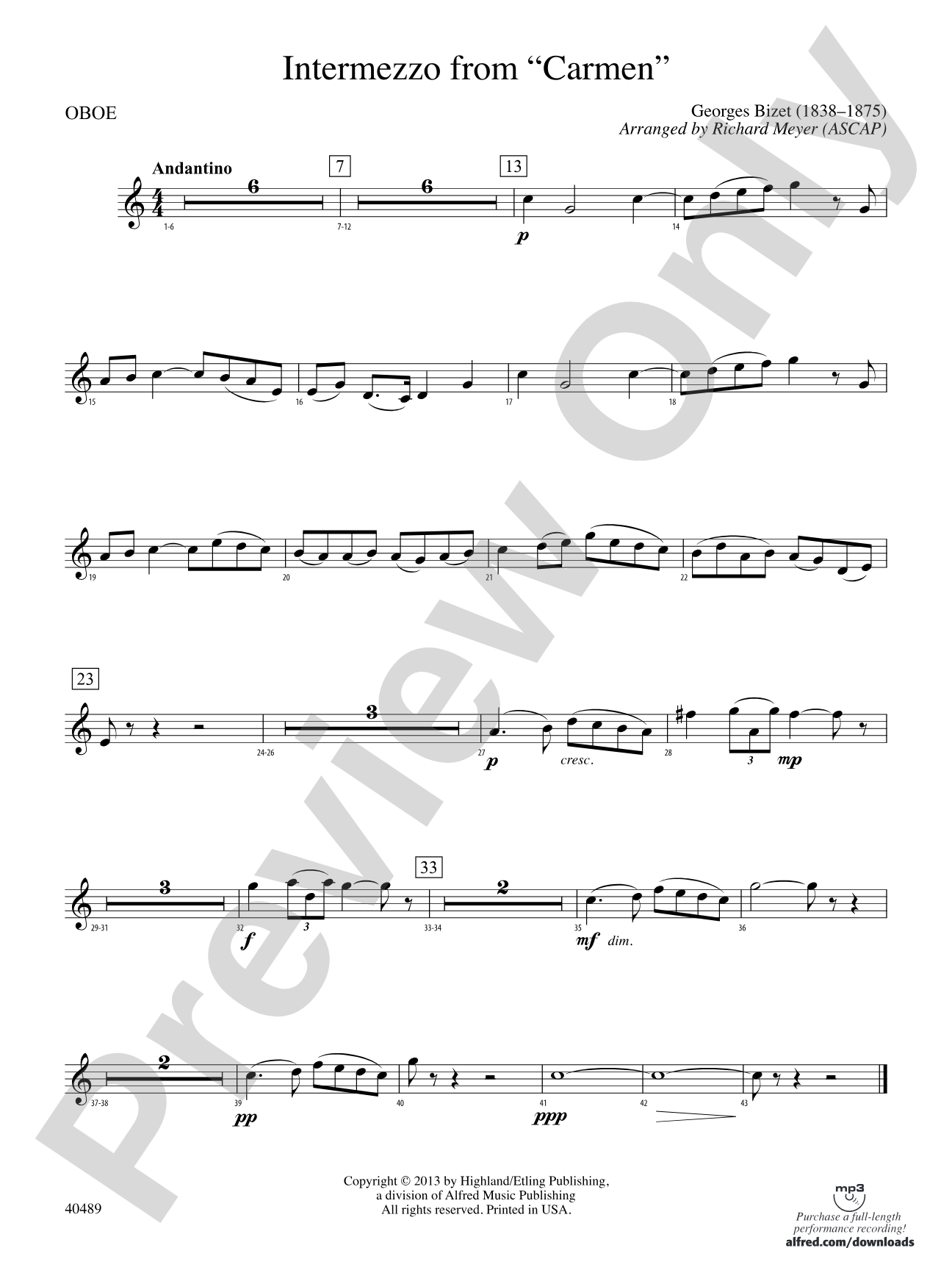 Intermezzo from Carmen: Oboe