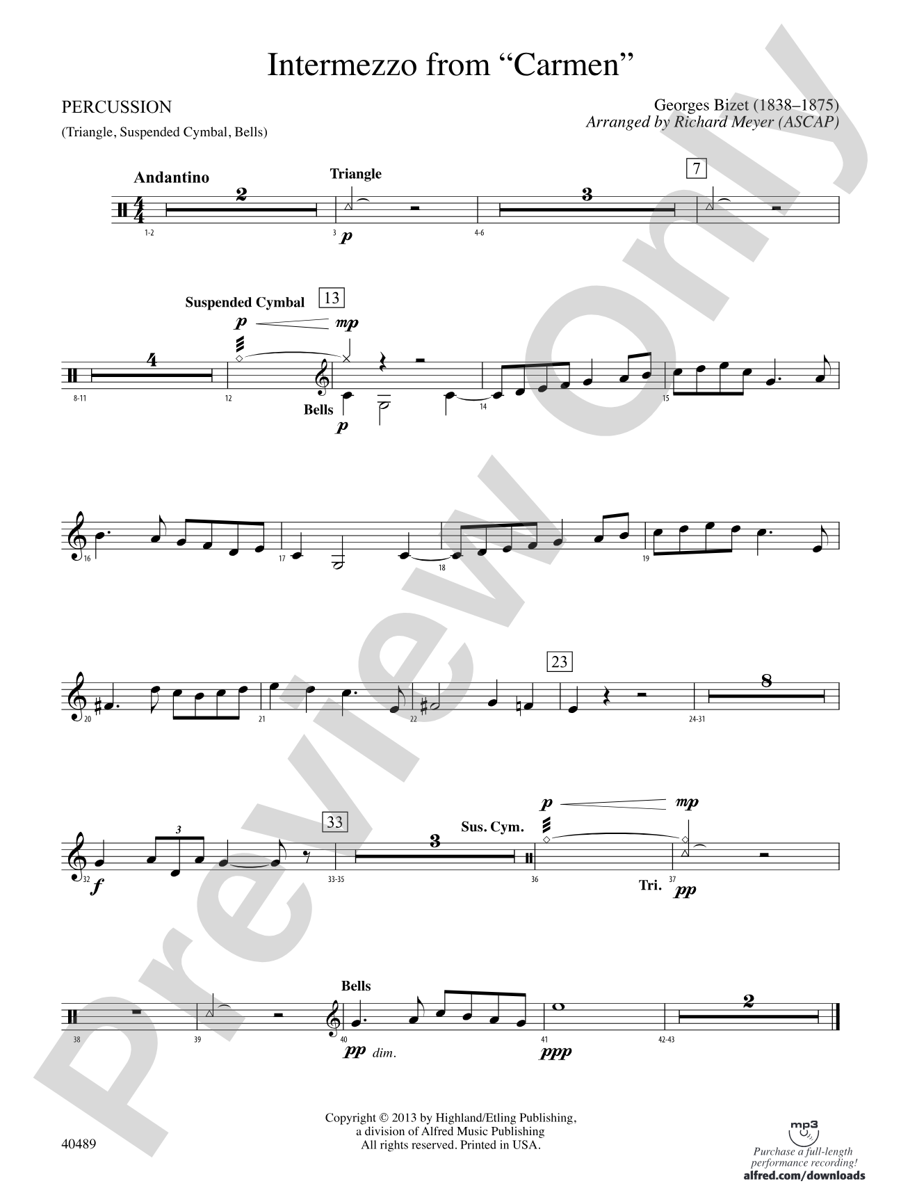 Intermezzo from Carmen: 1st Percussion