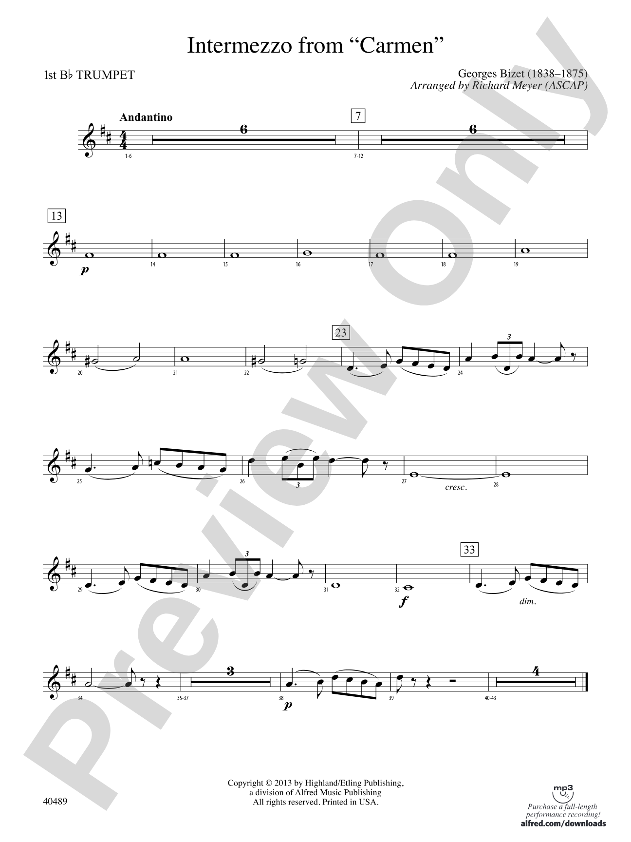 Intermezzo from Carmen: 1st B-flat Trumpet