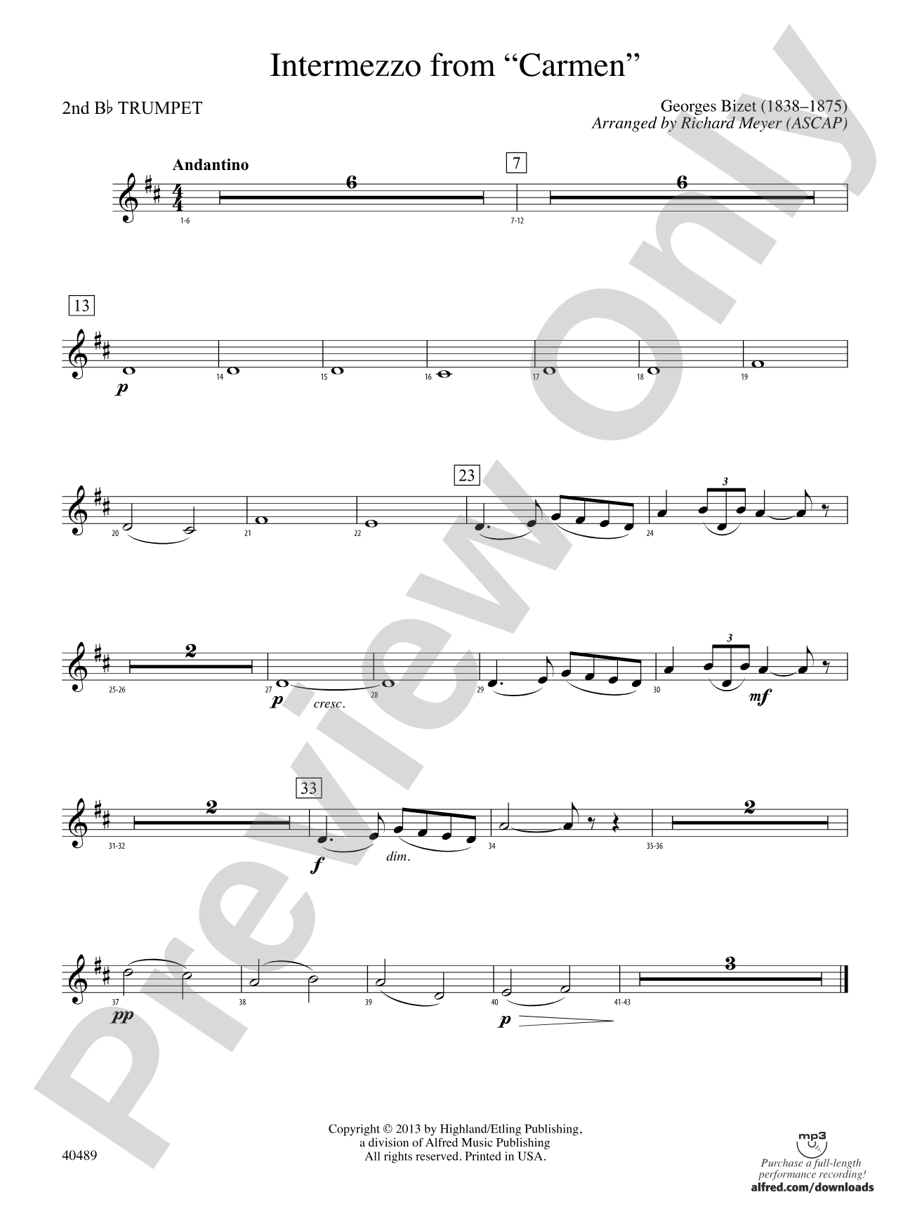 Intermezzo from Carmen: 2nd B-flat Trumpet