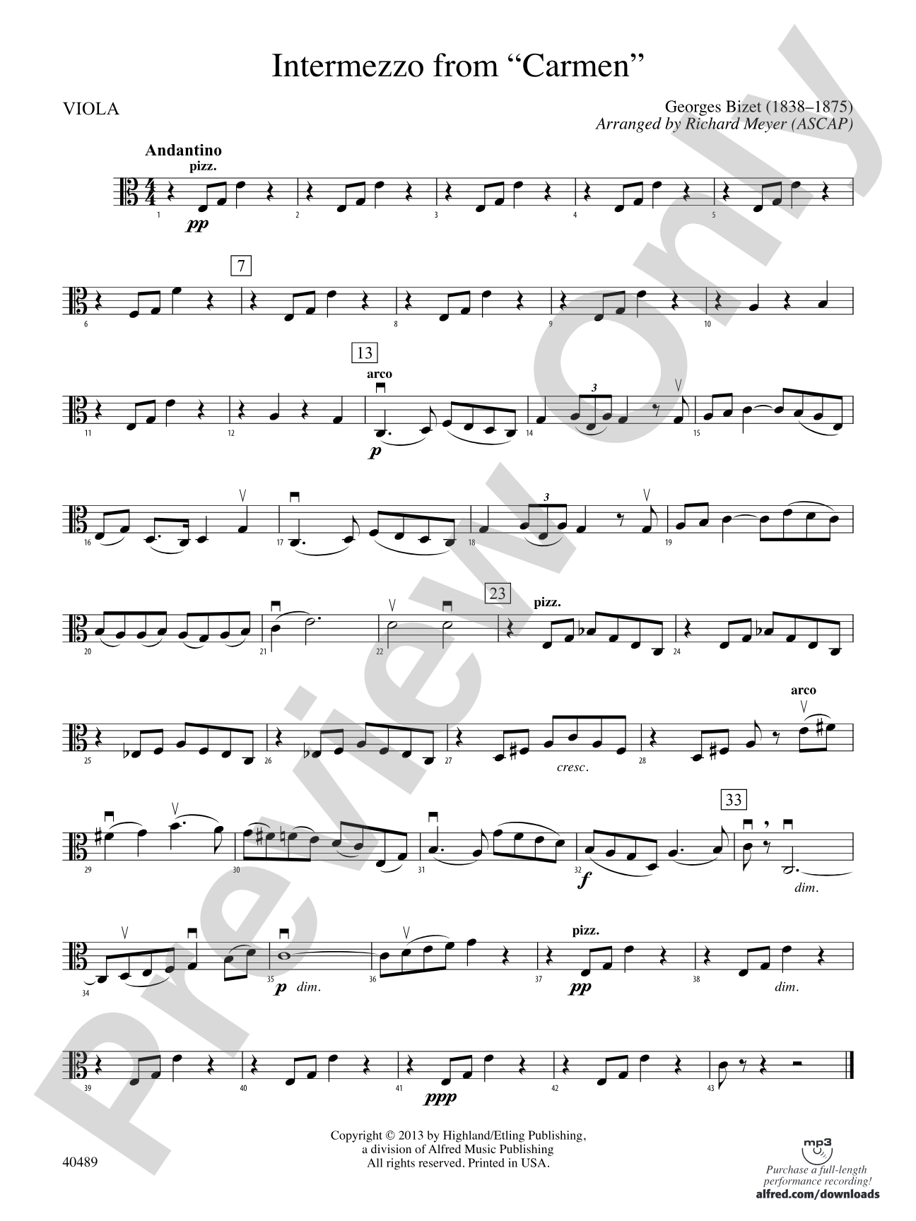 Intermezzo from Carmen: Viola