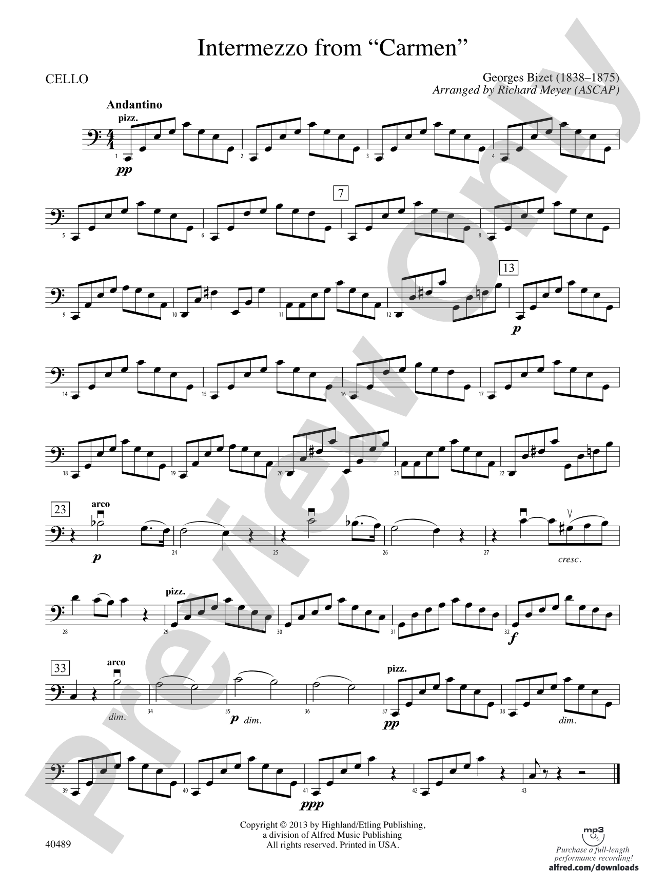 Intermezzo from Carmen: Cello